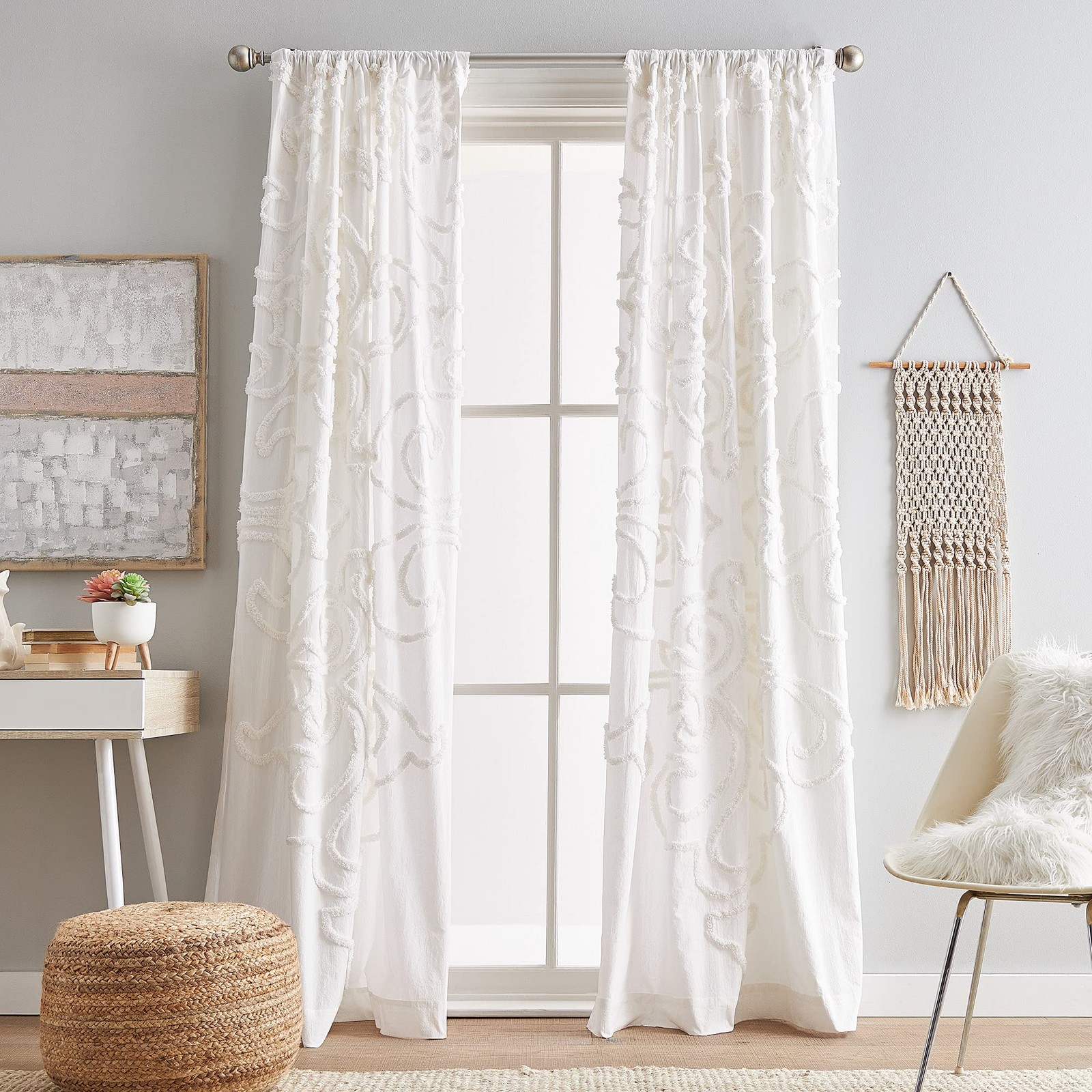Peri Home Gates Tufted Chenille Rod Pocket Window Curtain Panel Pair 95 Winter