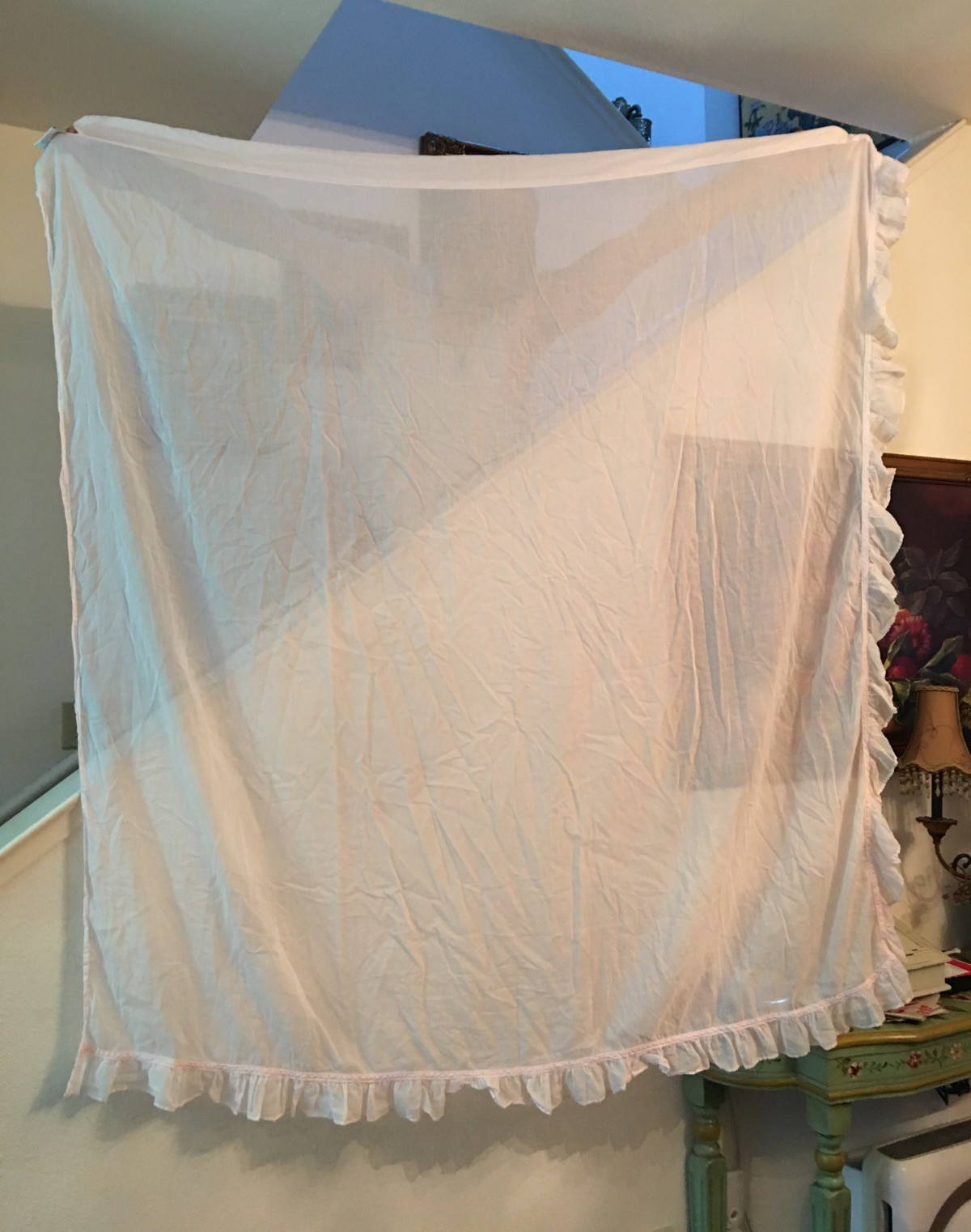 SIMPLY SHABBY CHIC Sheer CURTAIN Pink Ruffles PANELS PAIR Cotton