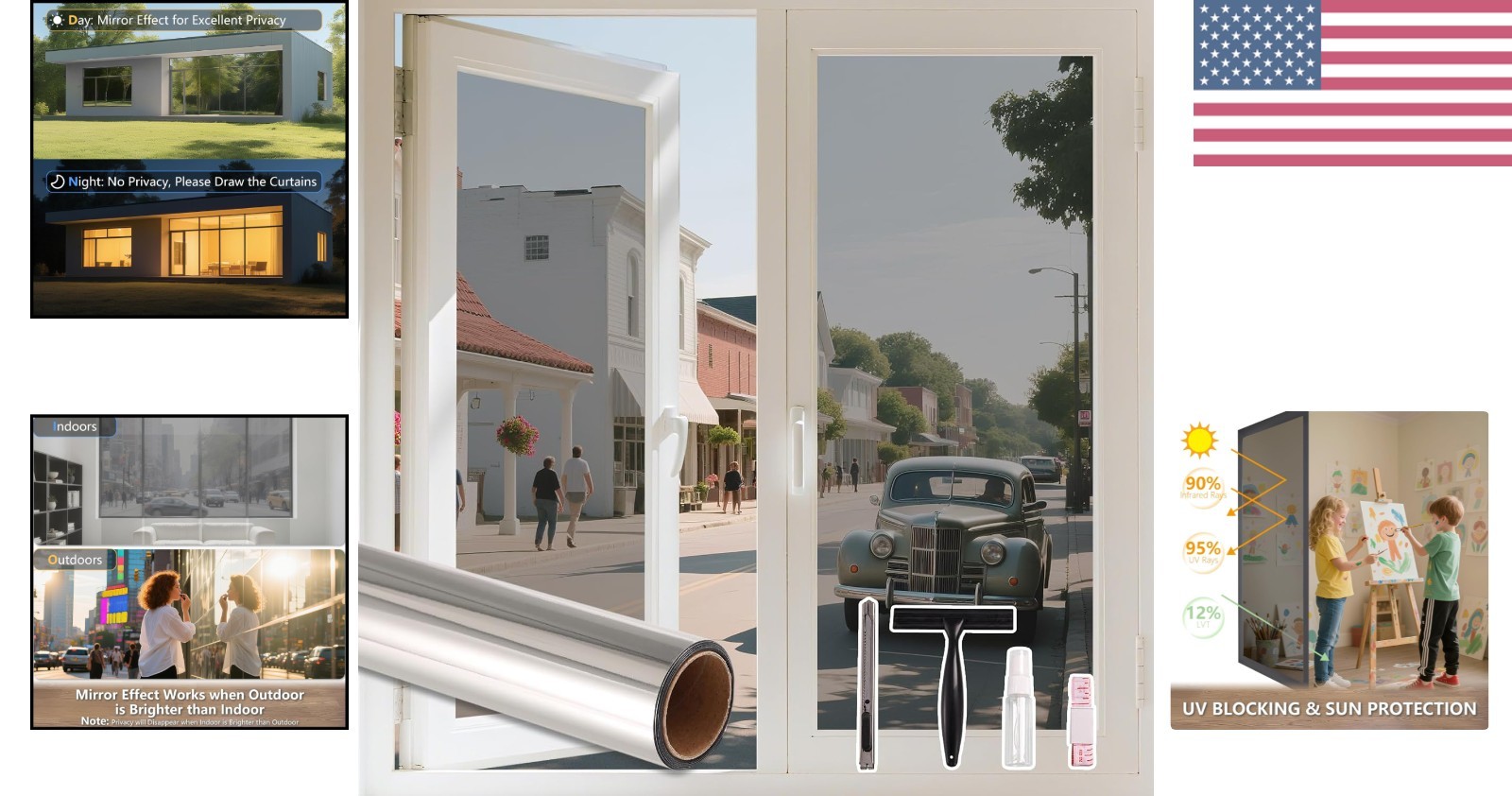 17.5 x 78.7 Inch One Way Reflective Window Film – Sun Blocking & Easy to Install