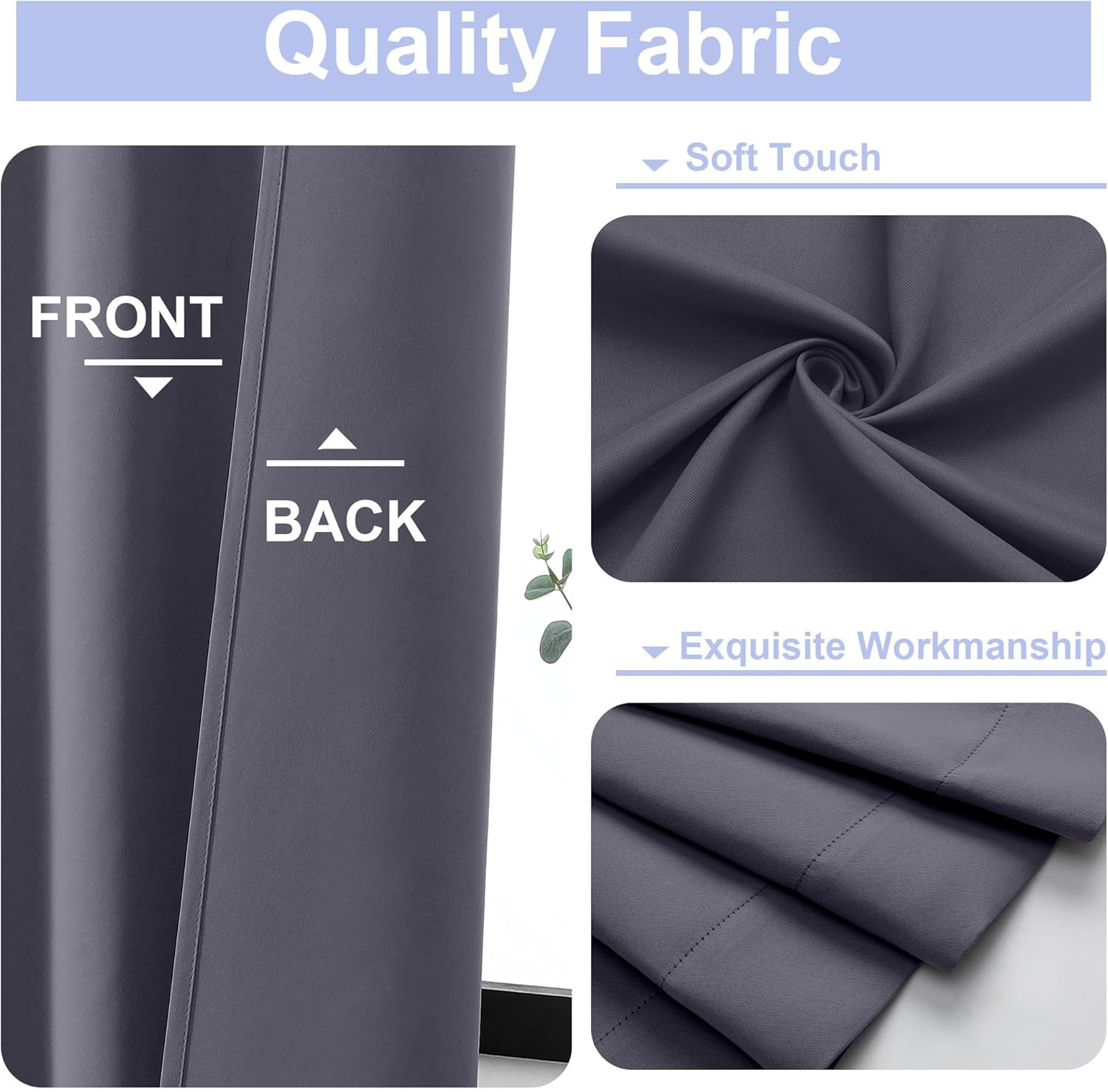 Ava Grey Short Blackout Curtains for Bedroom 54 Inches Long 2 Panels Set, Solid