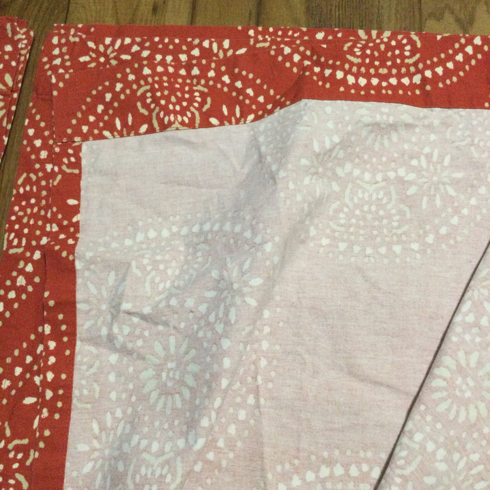 Threshold Set of 2 Red Orange Batik Curtain Panels Cotton Rod Pocket 52” x 84”