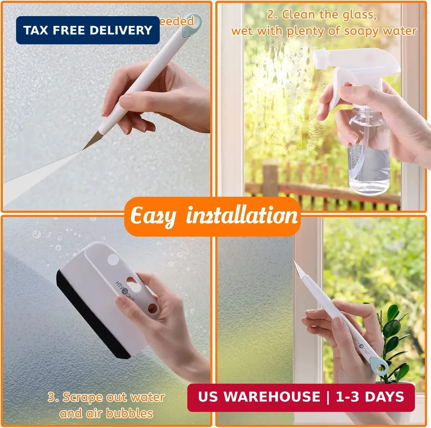 HTVRONT Window Film Kit – 4 Pcs Window Privacy Film Installation Tools, Easy to