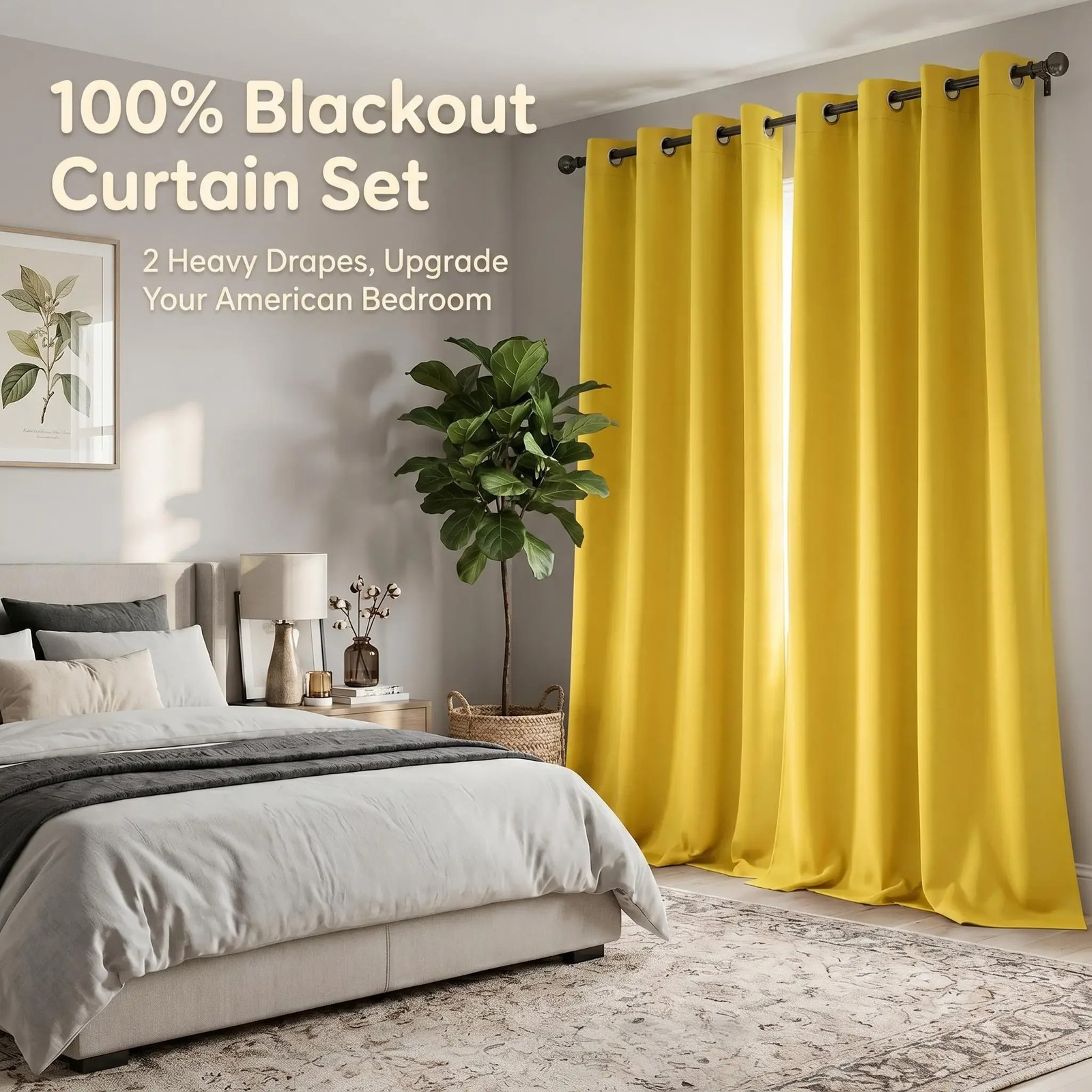 2-Panel 52″X84″ Solid Full Blackout Grommet Curtains for Ultimate Light Control