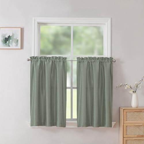 Uptown 2PCS Kitchen Tier Curtains 36 inch Length, Faux 2×30″Wx36″L Sage Green