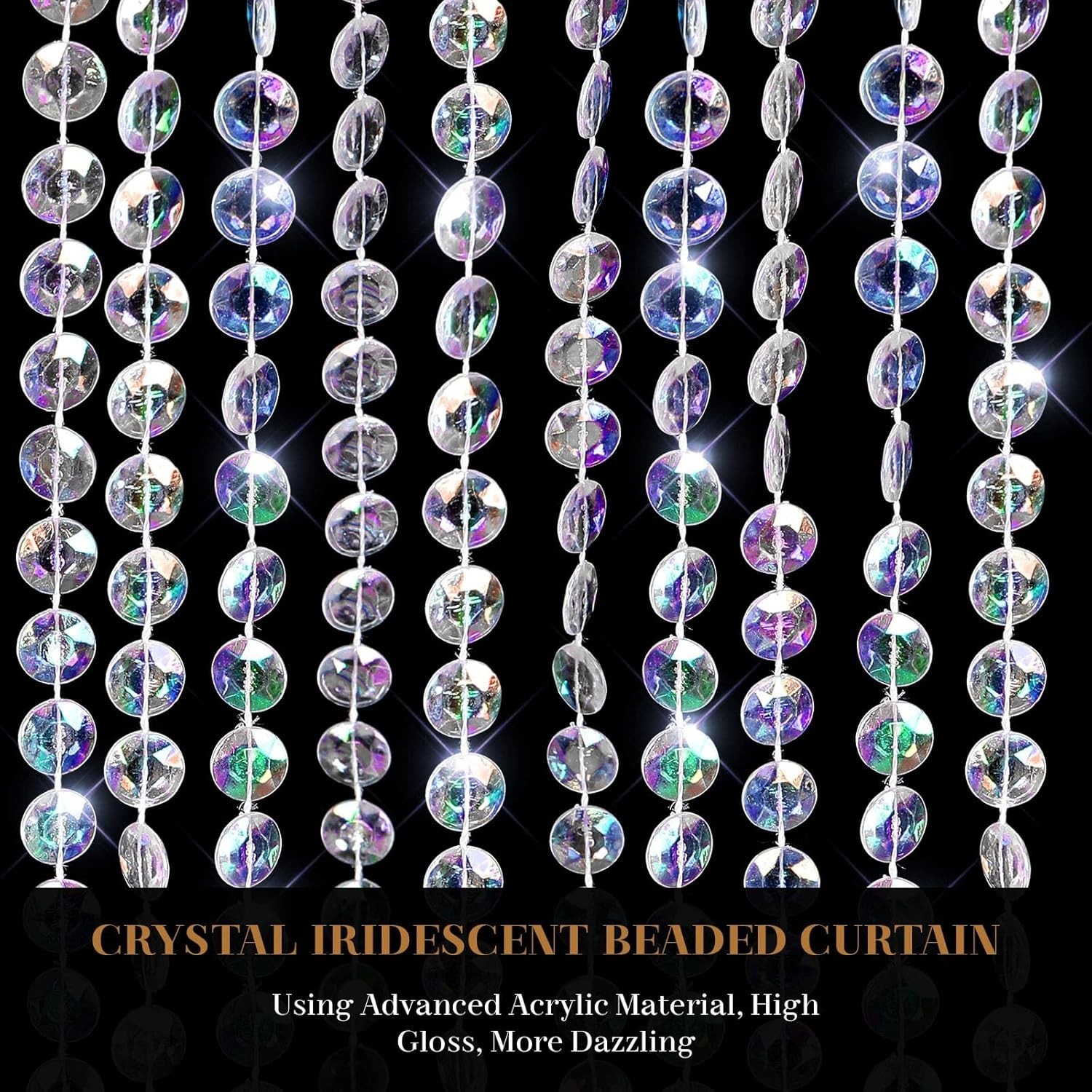 2Panels Crystal Beaded Curtain 3FTx6.5FT Door Beads 36 Strands Clear Acrylic Be