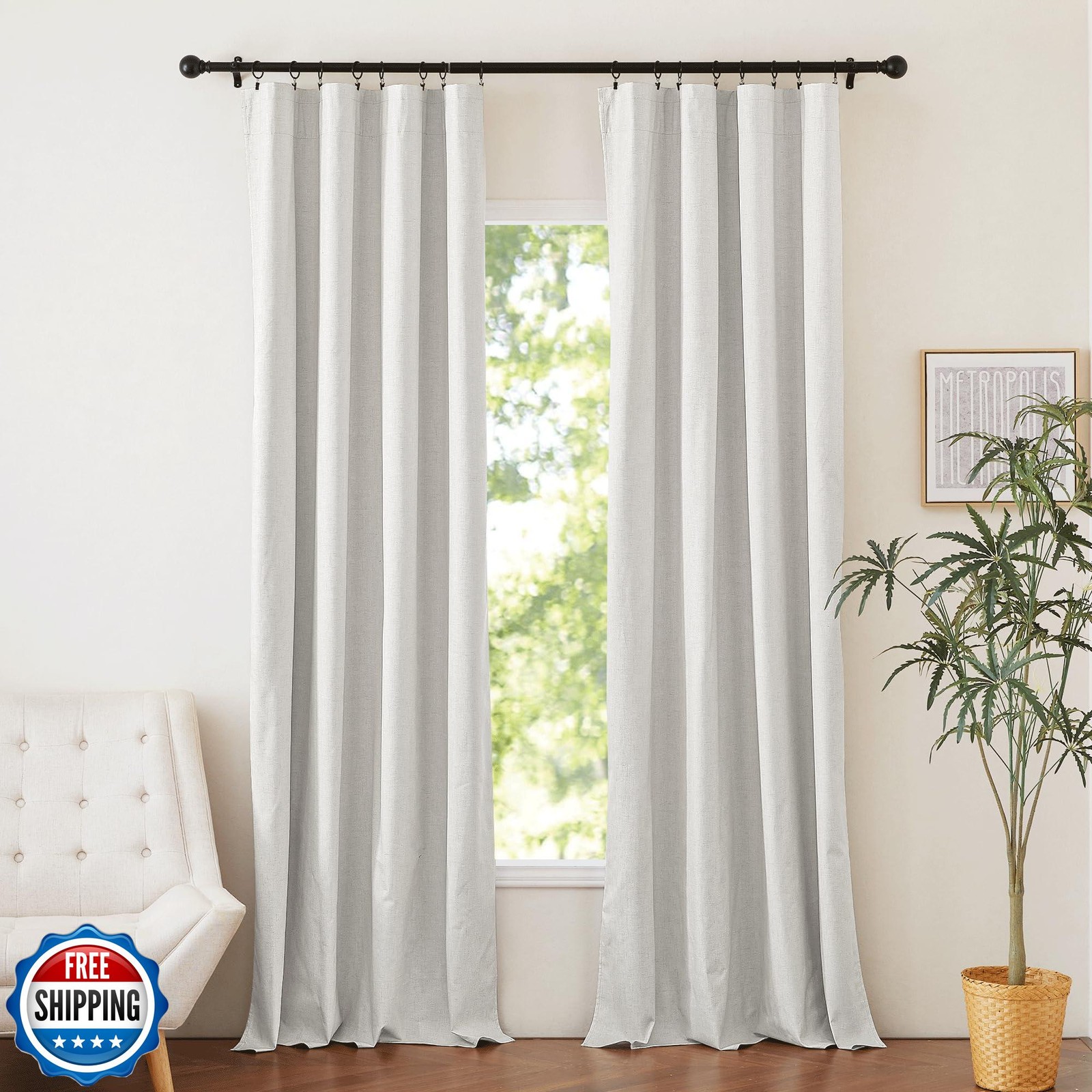 NICETOWN 100% Absolutely Blackout Linen Curtains 90 inch Length with Thermal