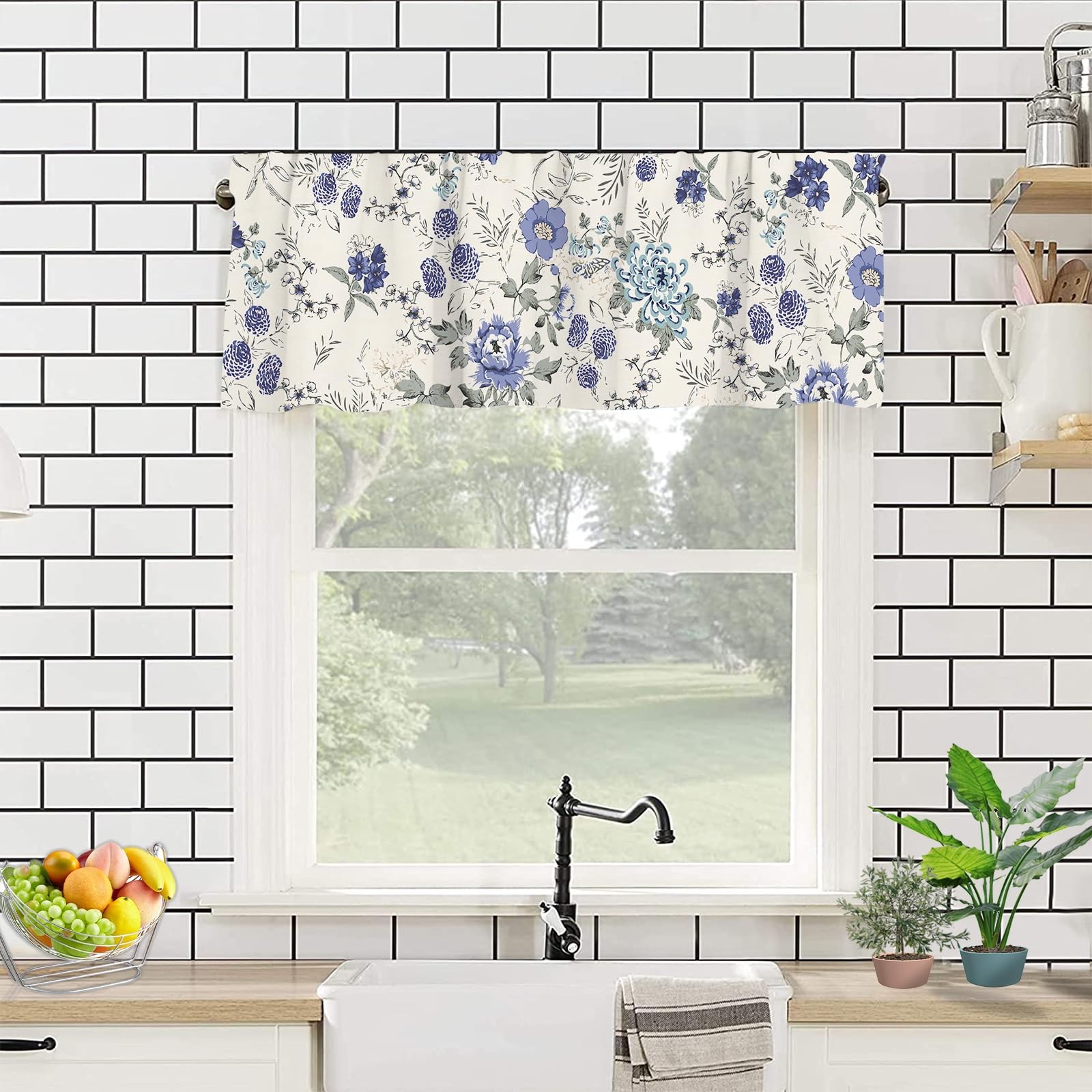 Spring Window Valances Summer French 18″W x 54″L (Pack of 1) Blue Floral