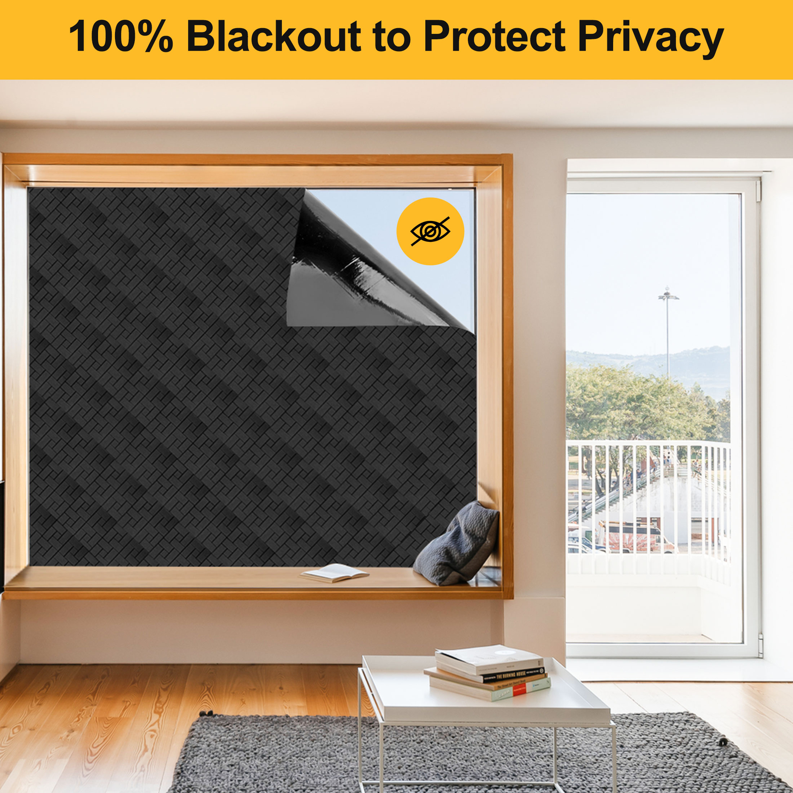 17.7×78.7inch Black Diagonal Grid Window Film Static Cling Privacy UV Heat Block