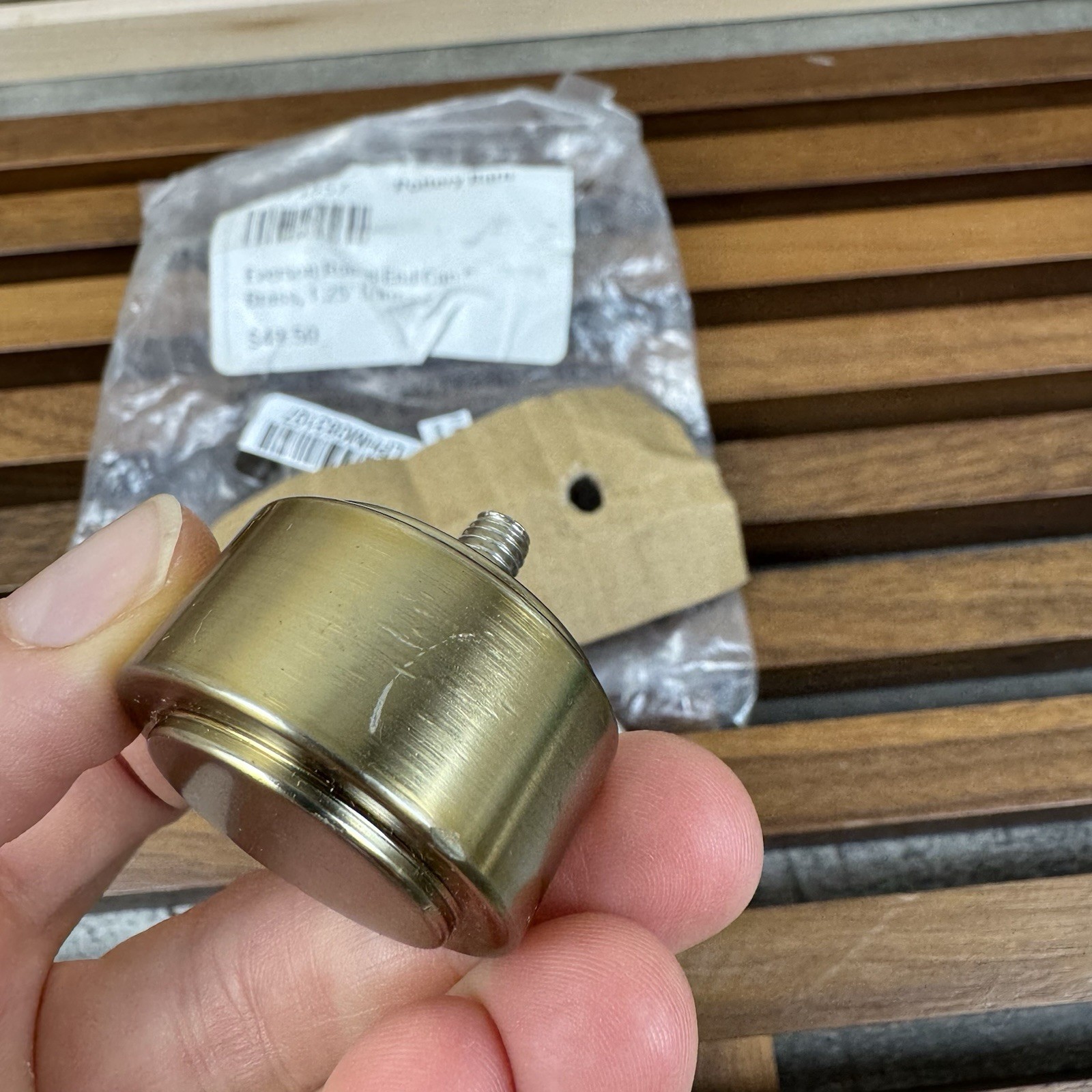 Pottery Barn Everson Round End Cap Finials 1.25” Set/2 Brass Scuffed Read OB