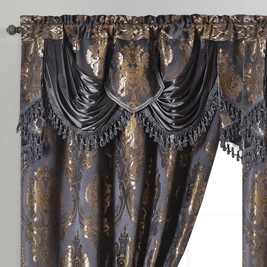 GOHD Luxe Love. Jacquard Window Curtain Panel Drape with Attached Fancy Valan…