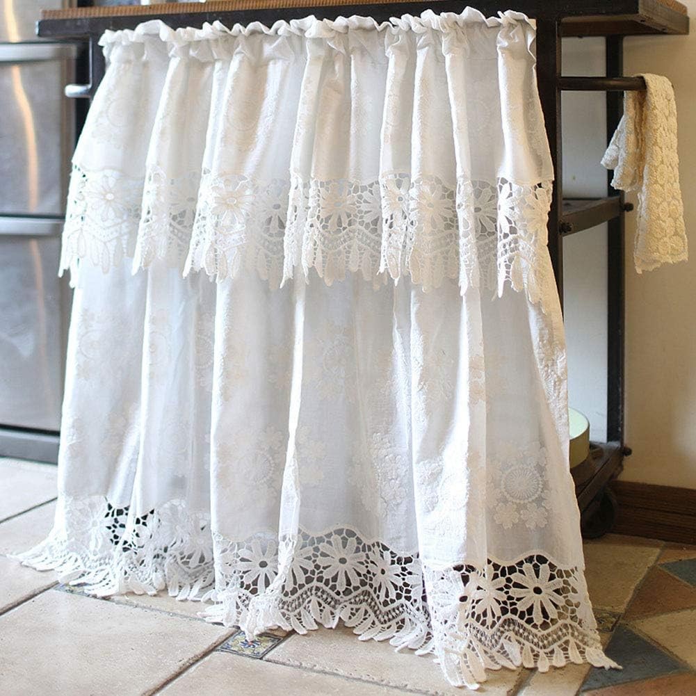 Bohemian Floral Embroidered Cotton Cafe Tier Curtain with Attached Valance