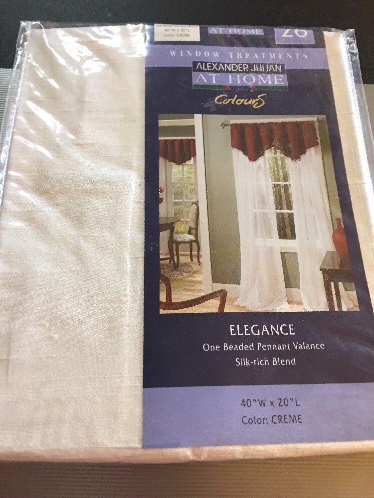 WHITE Creme SILK BLEND Beaded Pennant Lined VALANCE NEW