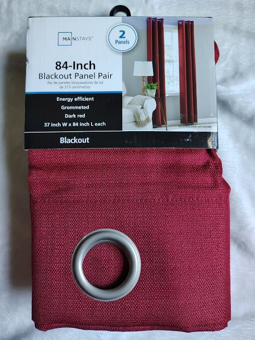 New-2 Pair, Blackout Panel Curtain (4) Panels, 37″w x 84″L, Mainstays, Dark Red