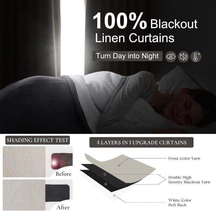 Natural Linen Pinch Pleated Blackout Curtains & Drapes W 40″x L 94″ 2 Panels Set