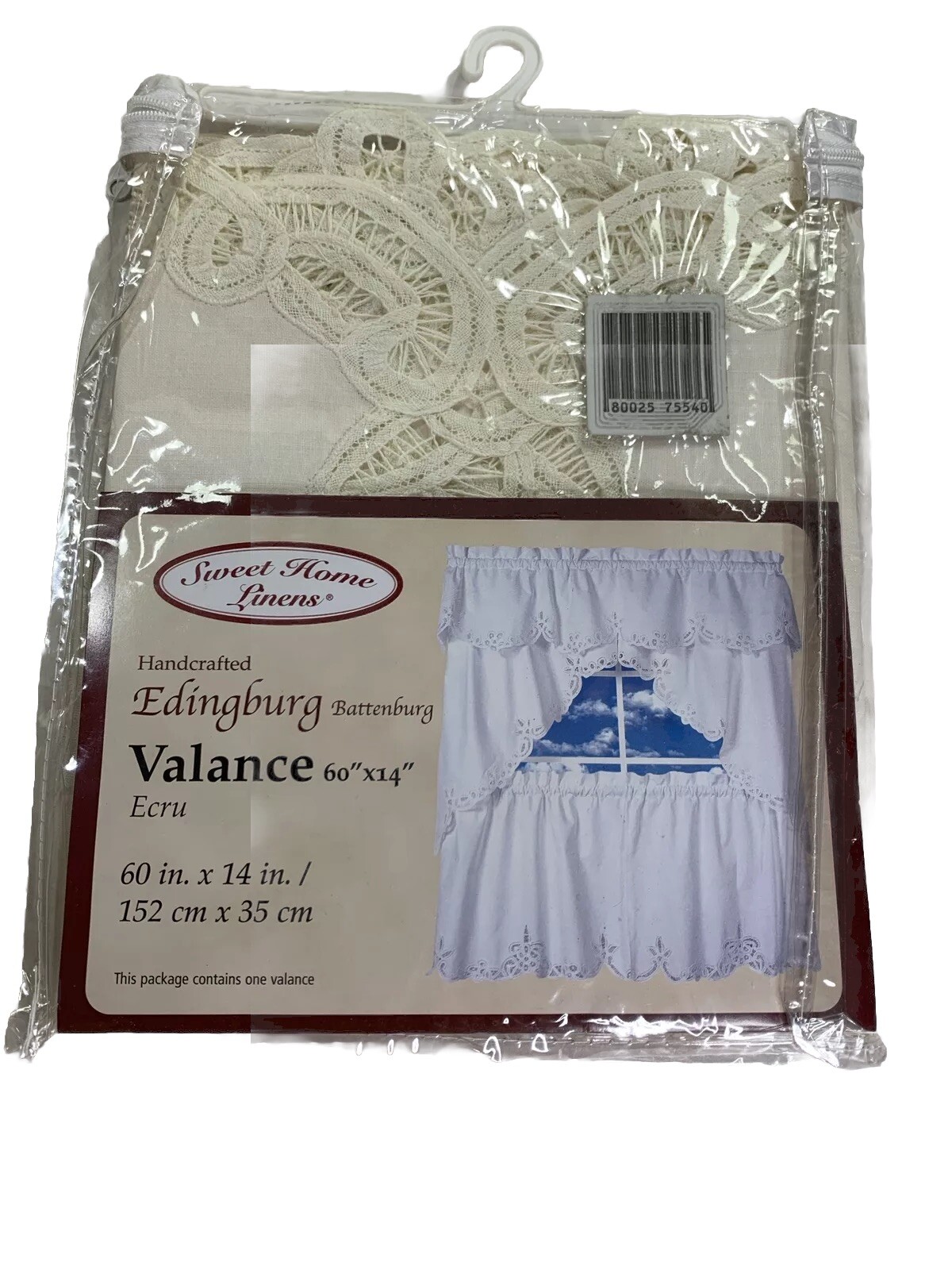 Battenburg Valance Ecru Cotton Lace Handcrafted NEW 14” X 60” Granny Cottagecore