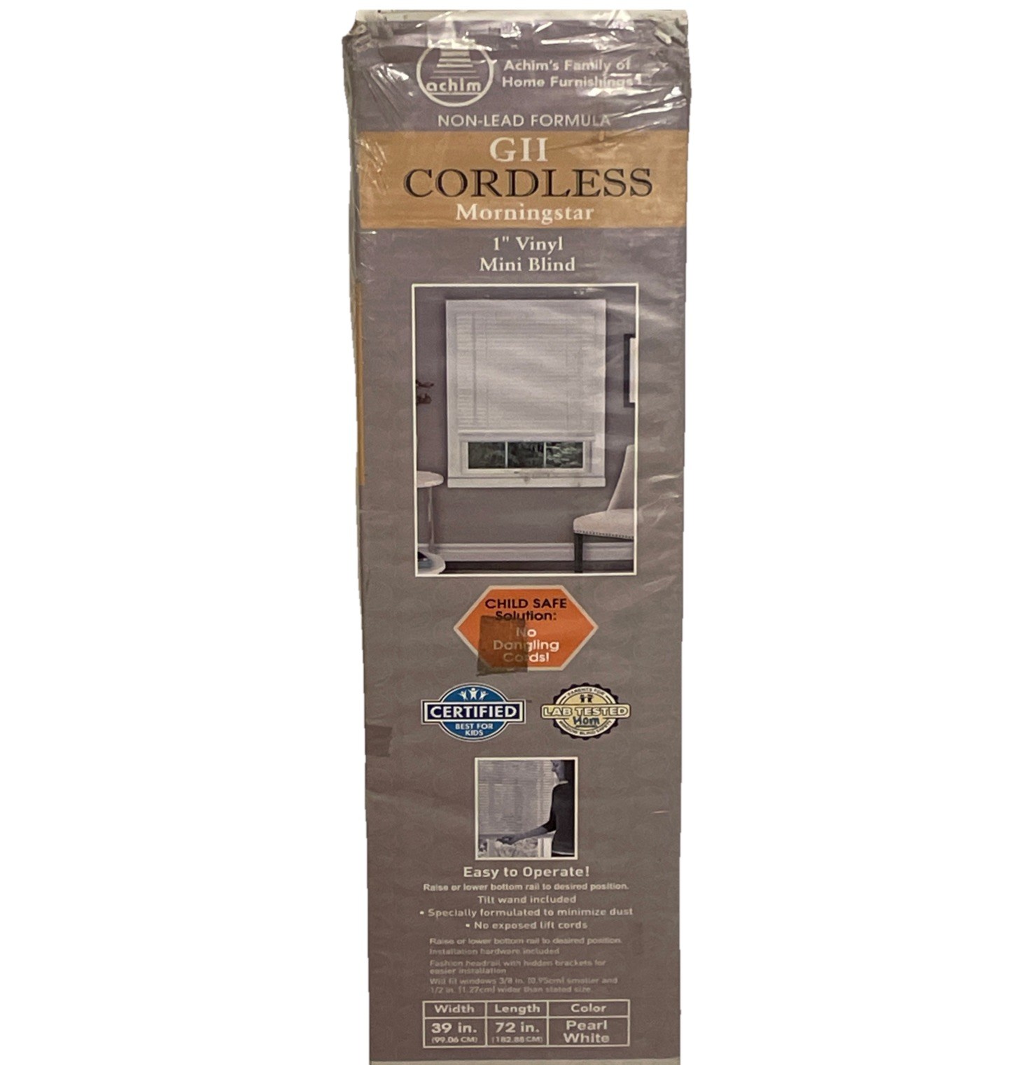 1″ Vinyl Window Blinds PEARL WHITE 39×72″ Cordless Morningstar Child Safe NEW