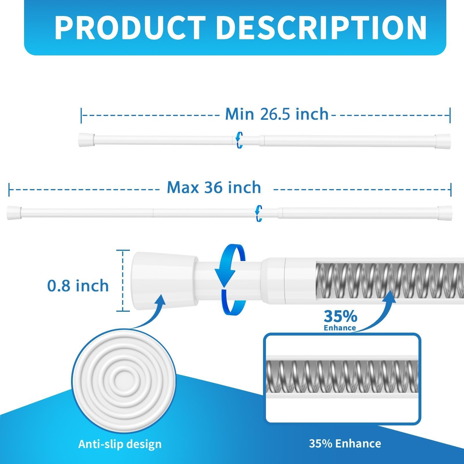 AIZESI Tension Curtain Rod for Windows 26.5 to 36 inch, Adjustable Expandable…