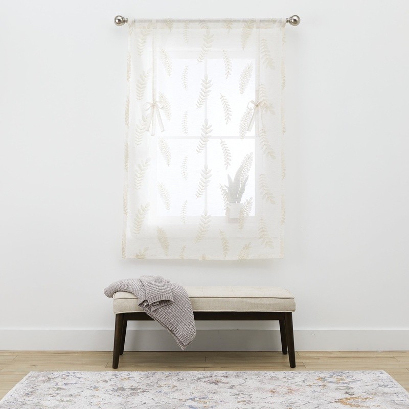 Embroidered Botanical Sheer Balloon Shade Single Curtain Indoor Home Décor New