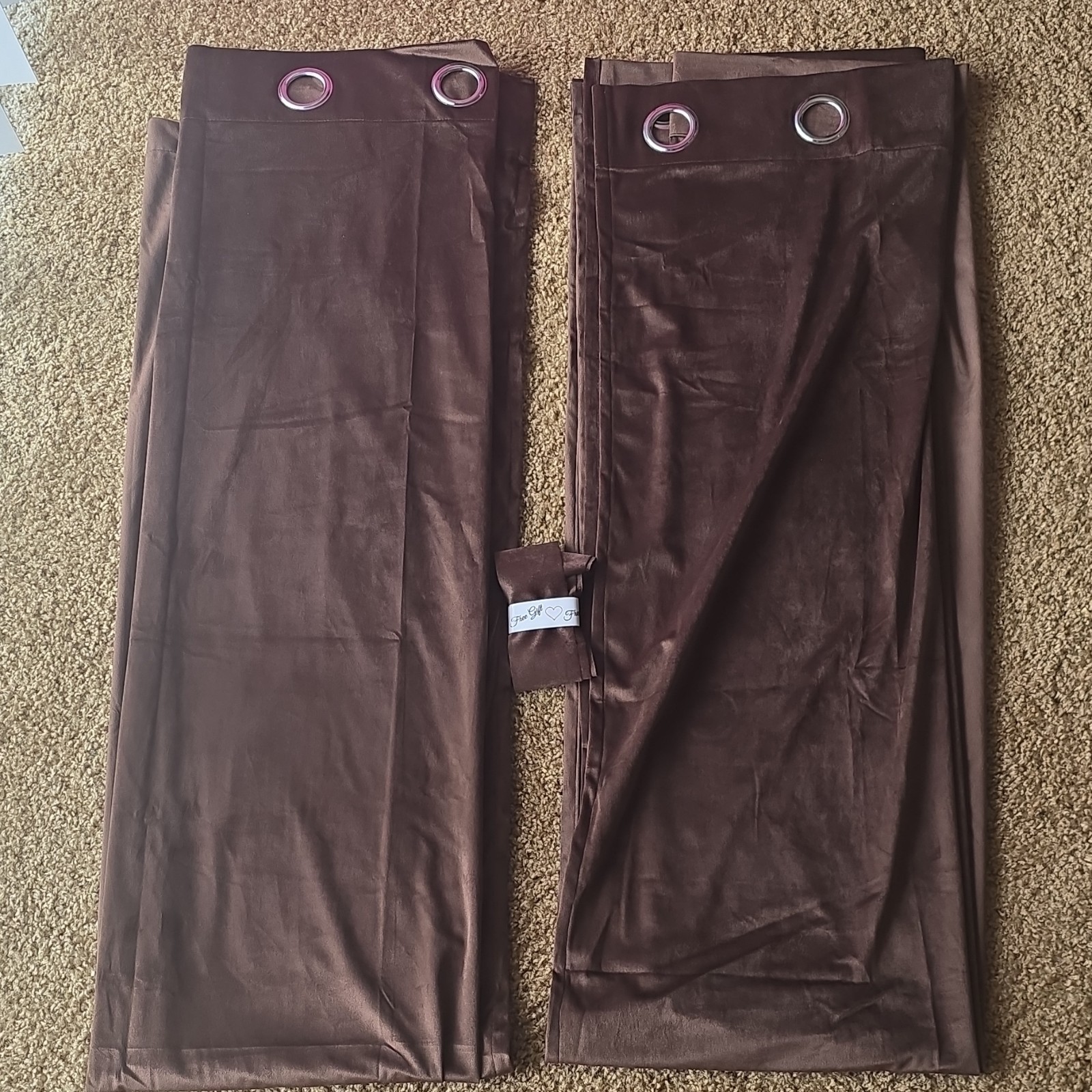 Brown Velvet Curtain Panels with Grommets 84x52in Modern Solid Opaque