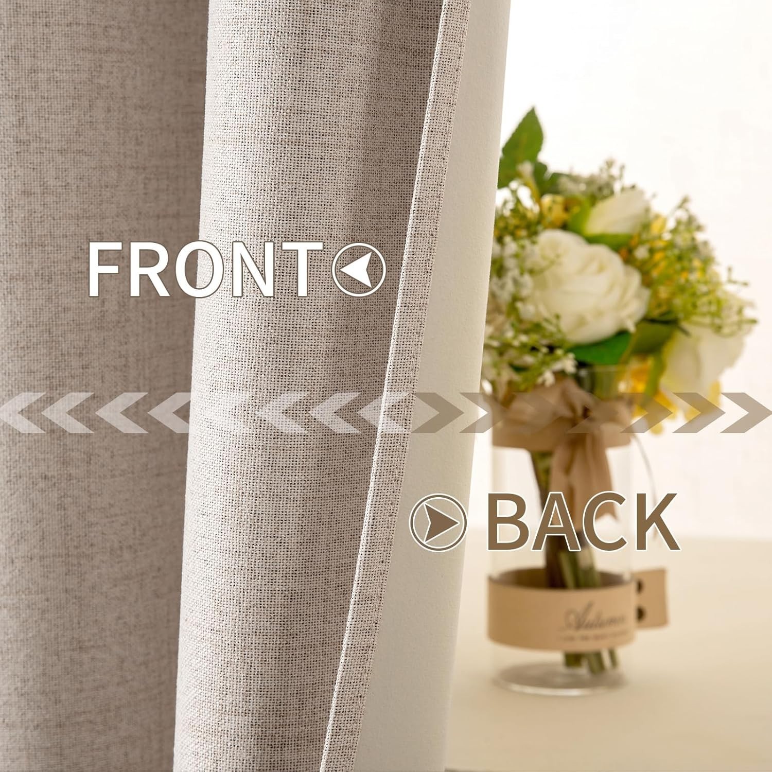 100% Blackout Linen Textured Curtains – 52×96″ Thermal Natural Beige (2 Panels)