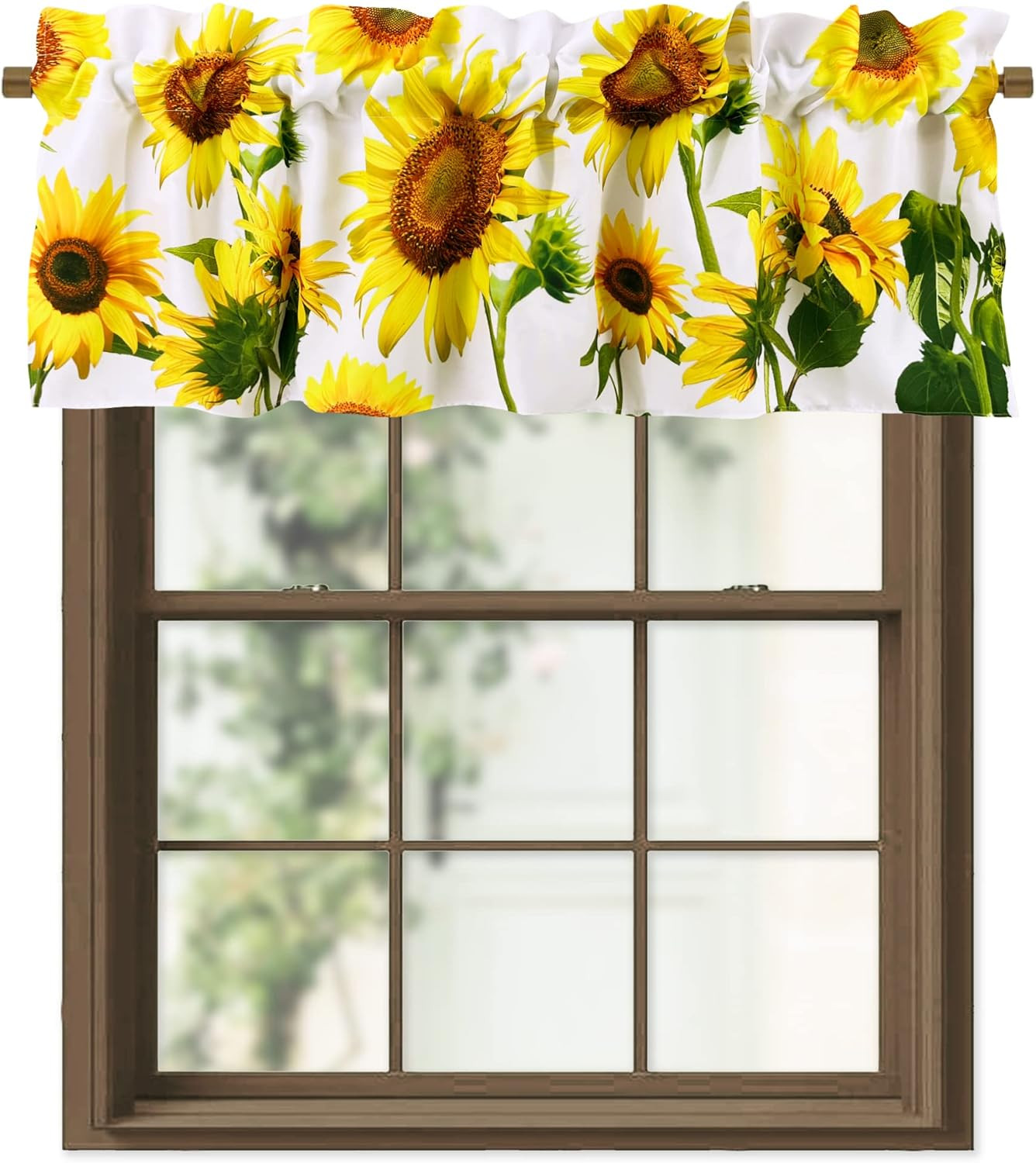 Yellow Sunflowers Kitchen Valances for Windows Farmhouse Valance Rod Pocket 52″x