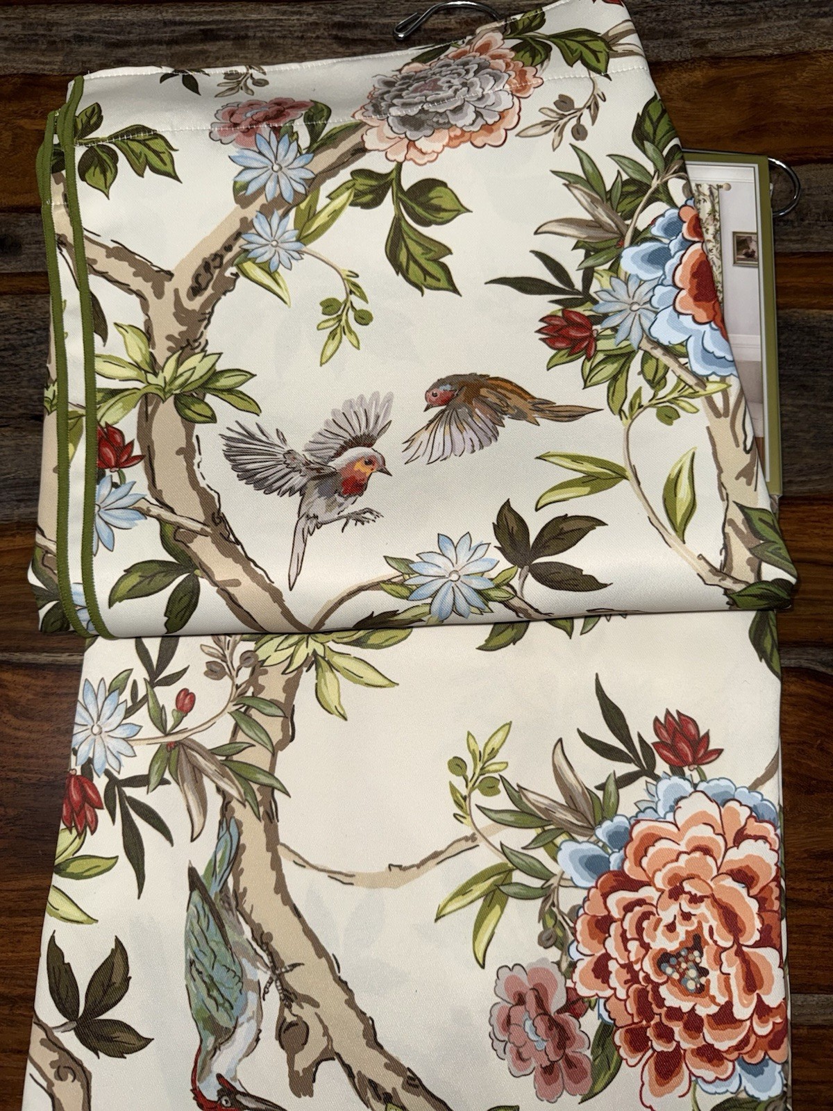 Lillian August Window Curtains 2 Panels 38 x 96″ Cream Birds Drapers Back Tab