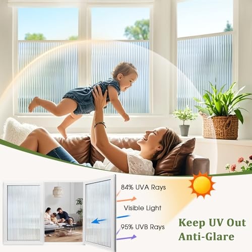 Reeded Glass Privacy Window Film with 3 Tools, 3D 17.5 x 78.7 Inch Clear