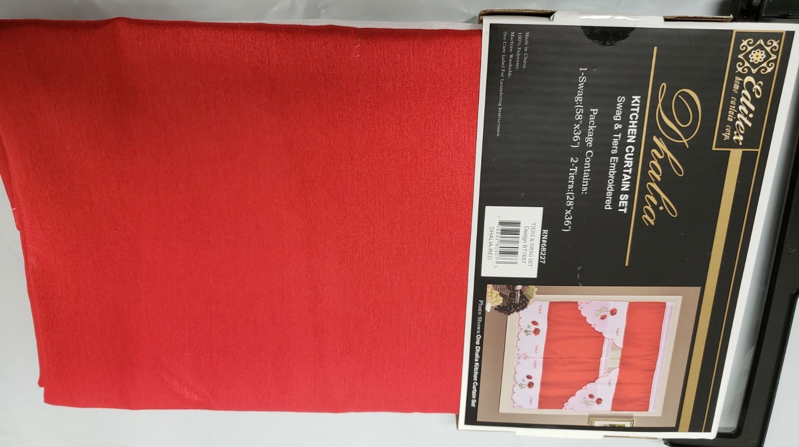 3pc. Embroidery Curtains Set: 2 Tiers & Swag(58″x36″) RED FLOWERS,DHALIA, Editex