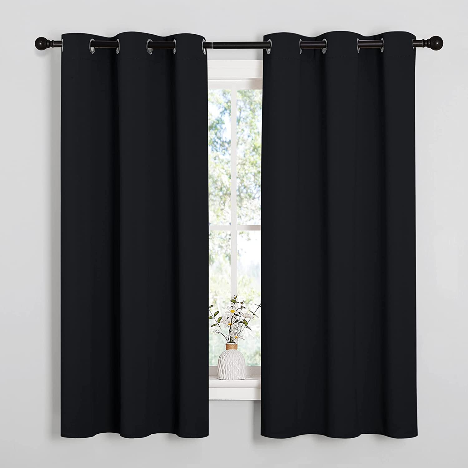Pitch Black Thermal Insulated Blackout Curtains 2 Panels 42″x63″ Grommet Drapes