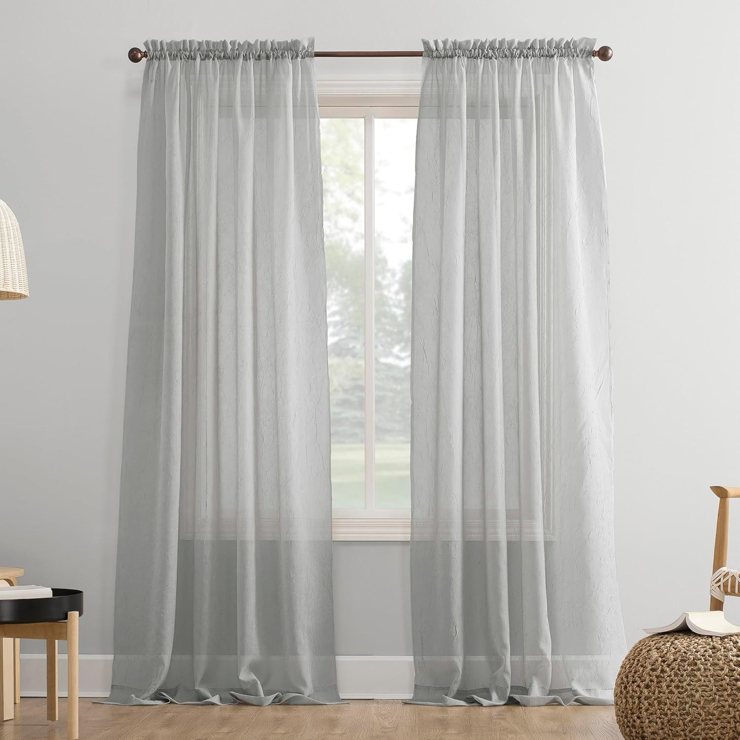 Erica Crushed Sheer Voile Rod Pocket Curtain Panel, 51″ x 84″, Silver Gray
