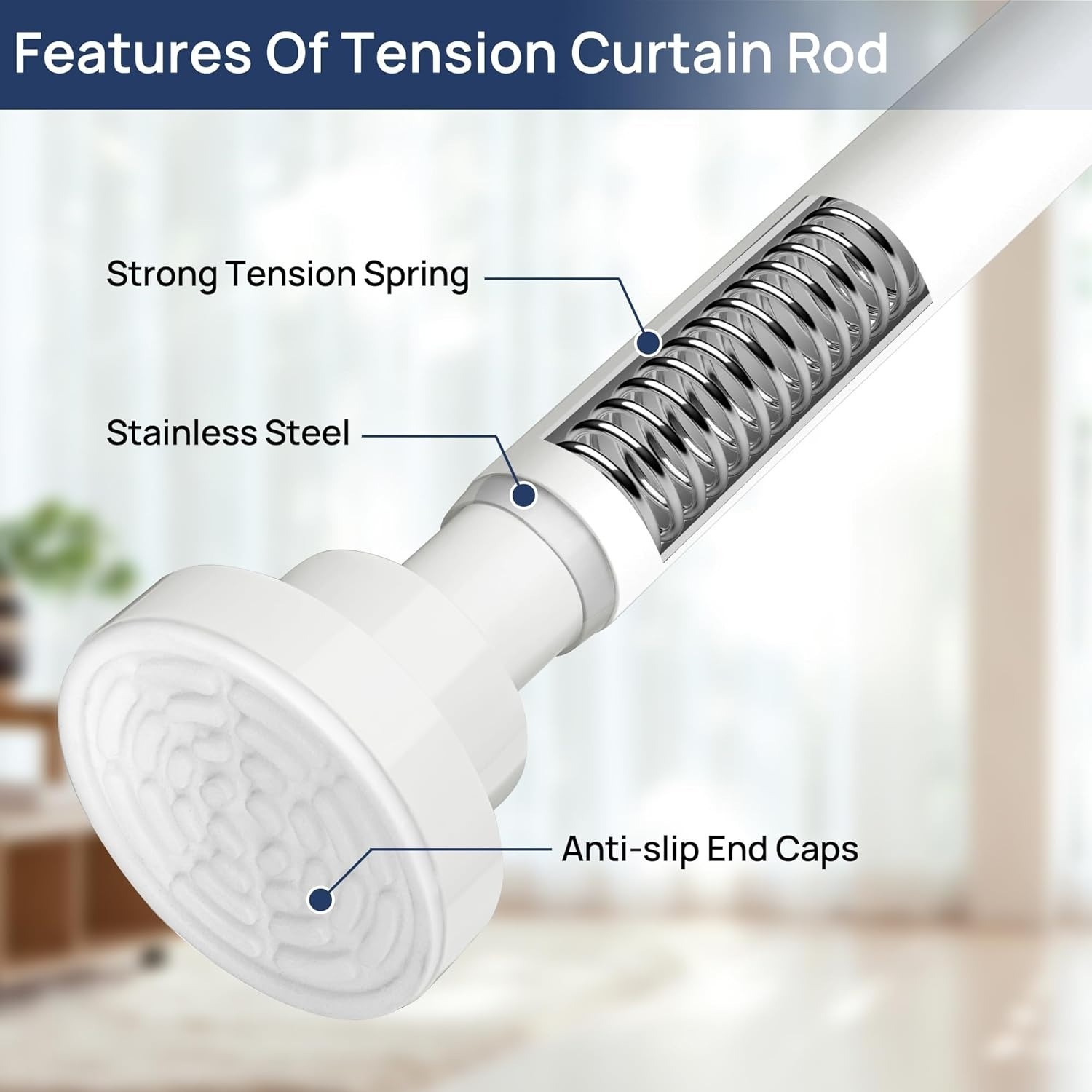 ENJOYBASICS Adjustable Spring Tension Curtain Rod 32 in to 66 in, 2 Pack, White