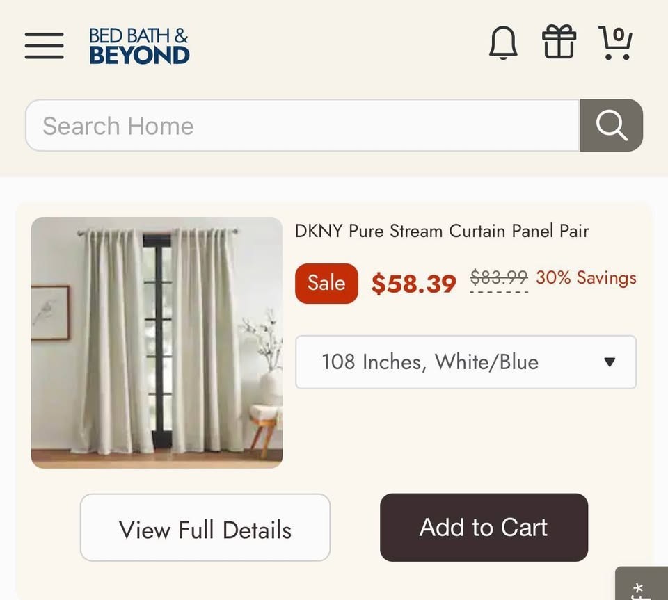 NEW – DKNY Pure Stream Curtain Panel Pair MSRP: $116 – 2 Pairs – 108 Inches
