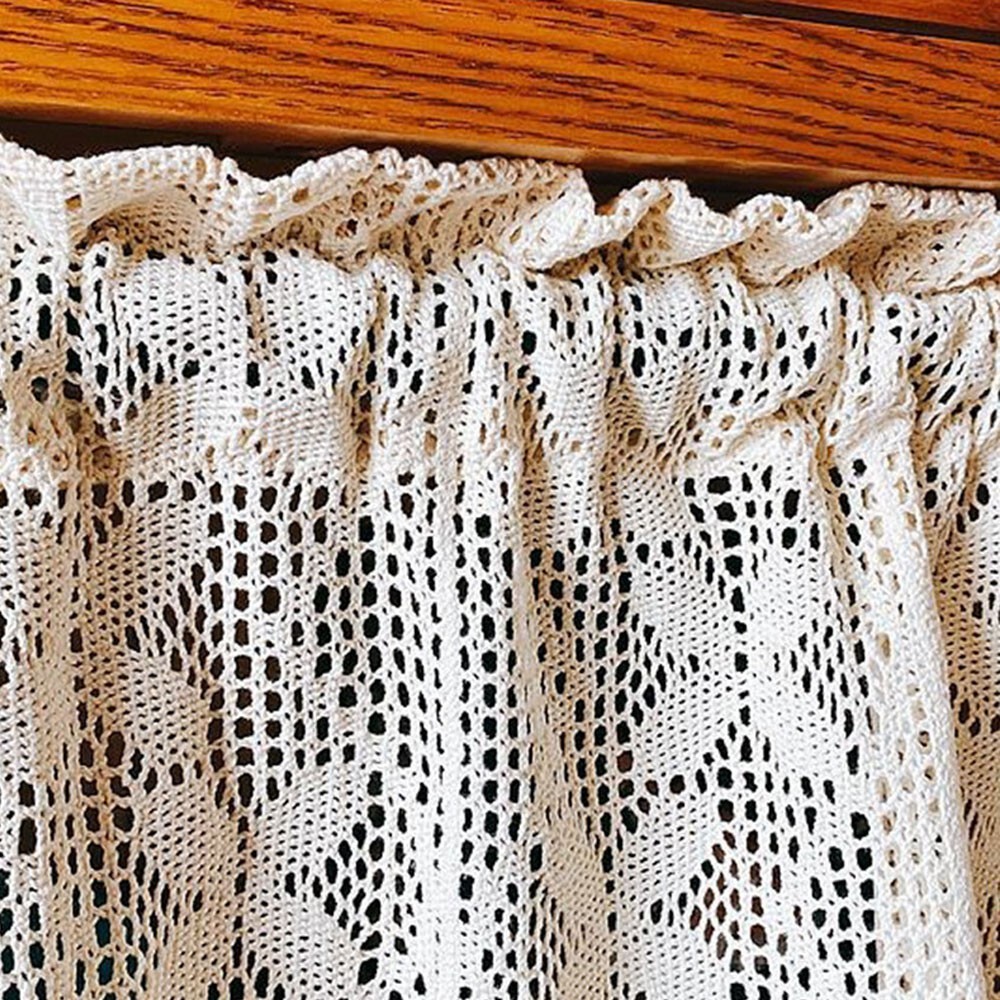 Vintage Hand Crochet Lace Short Curtain Kitchen Sheer Voile Valance Cafe Drapes