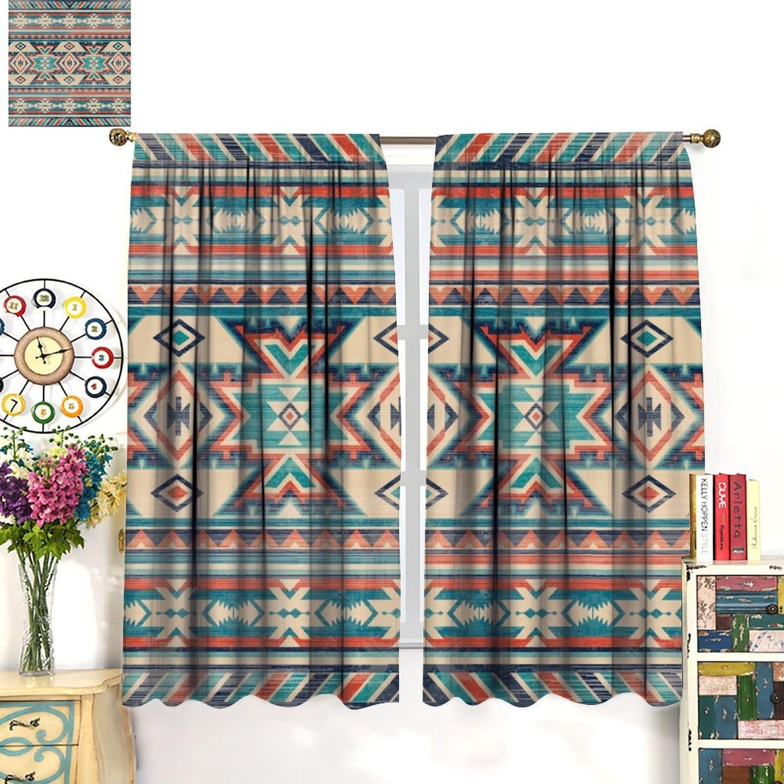 Aztec Thermal Insulated Curtain, Native Western Fantasy Boho Tribal Southwest…