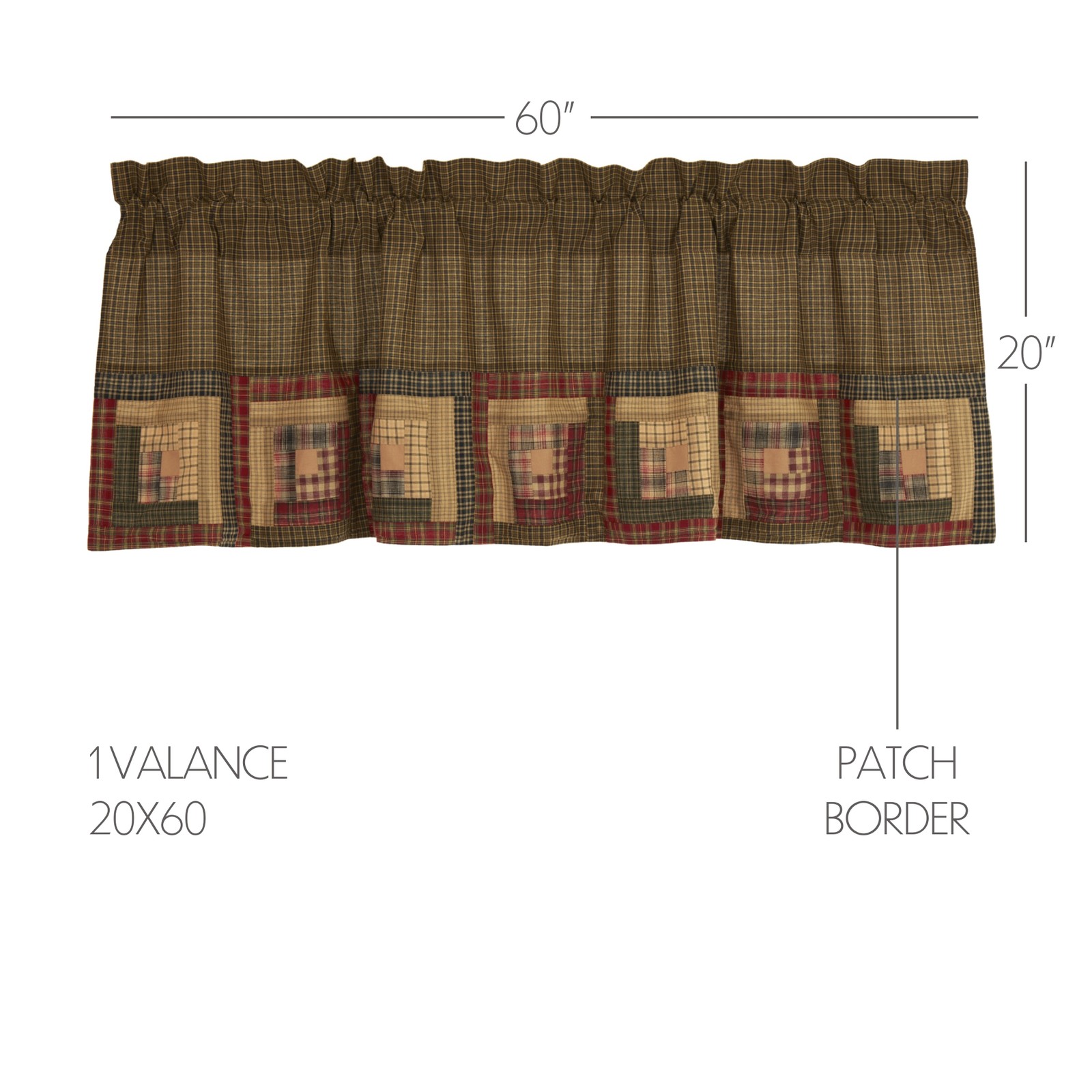 Rustic 20″x60″ Log Cabin Block Border Valance Kitchen Window Curtains VHC Brands
