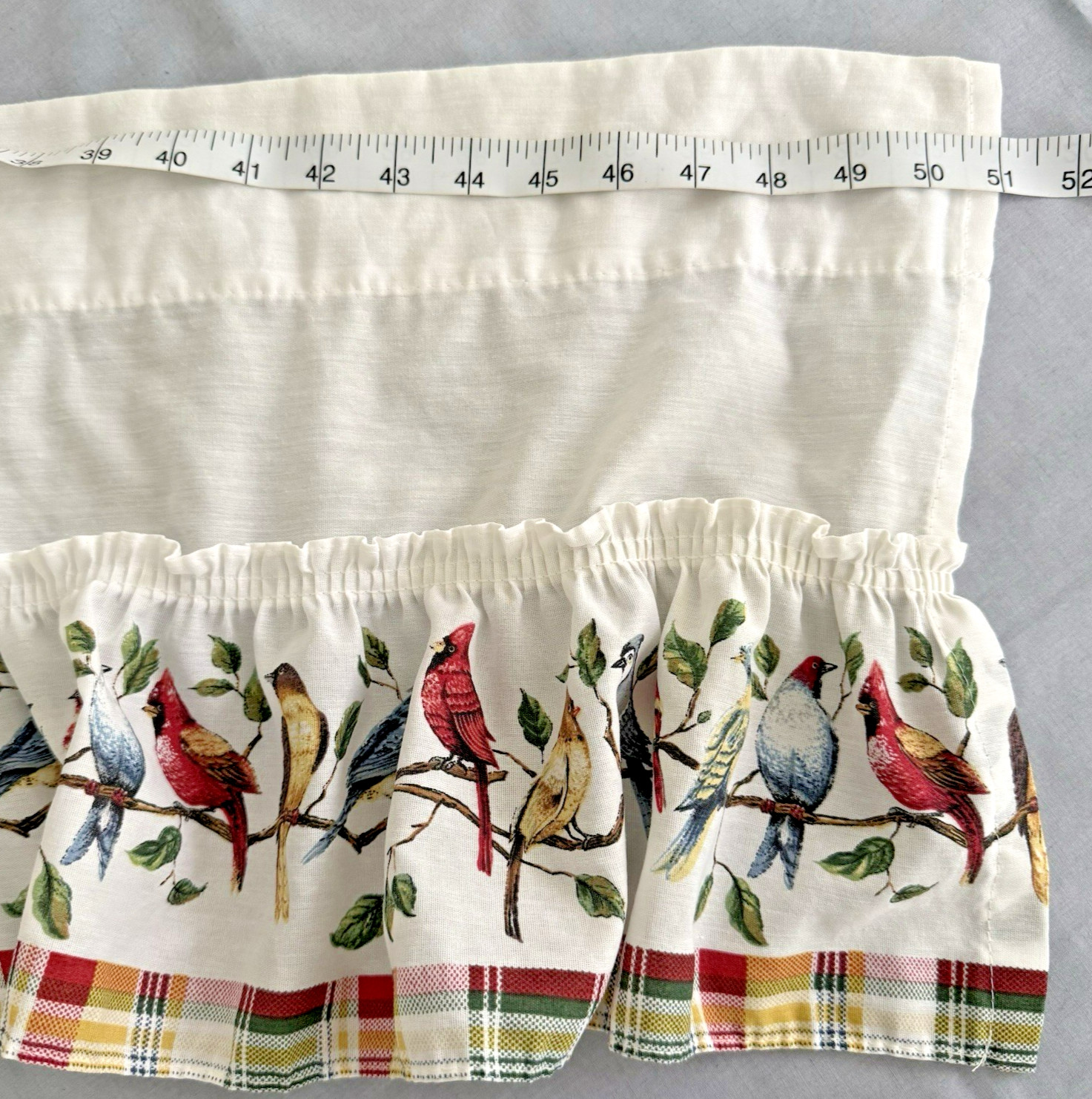 Vtg Window Toppers Songbirds Plaid Valance Ruffle Cardinal Blue Jay Birds 13×51″