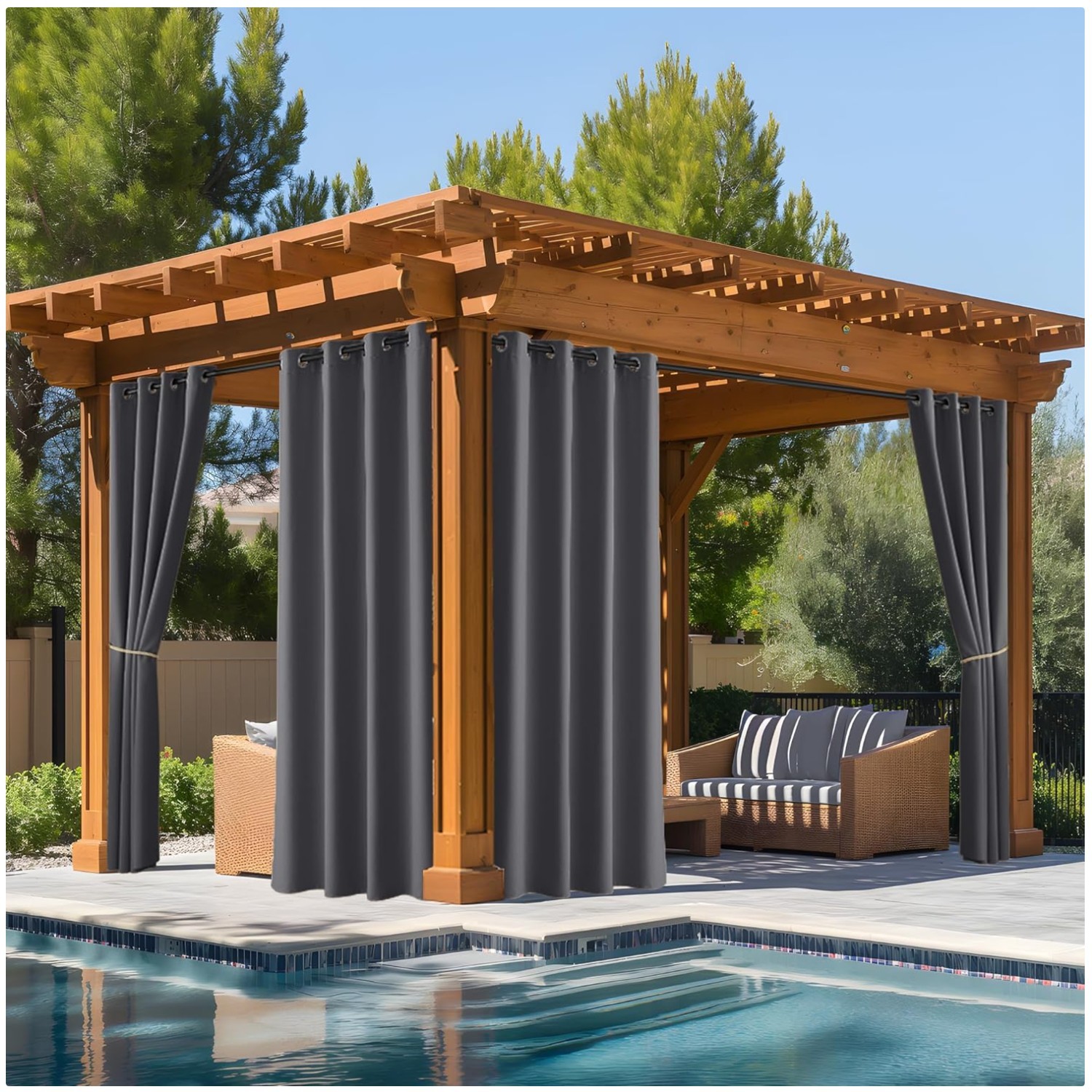 Fade Resistant Waterproof Outdoor Curtains – 2 Panels, UV Protection, Grey 52×96