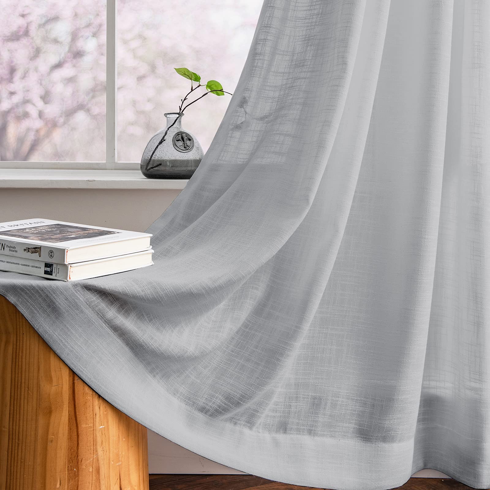 Melodieux Linen Texture Sheer Curtains 84 Inches Long For Living Room Bedroom