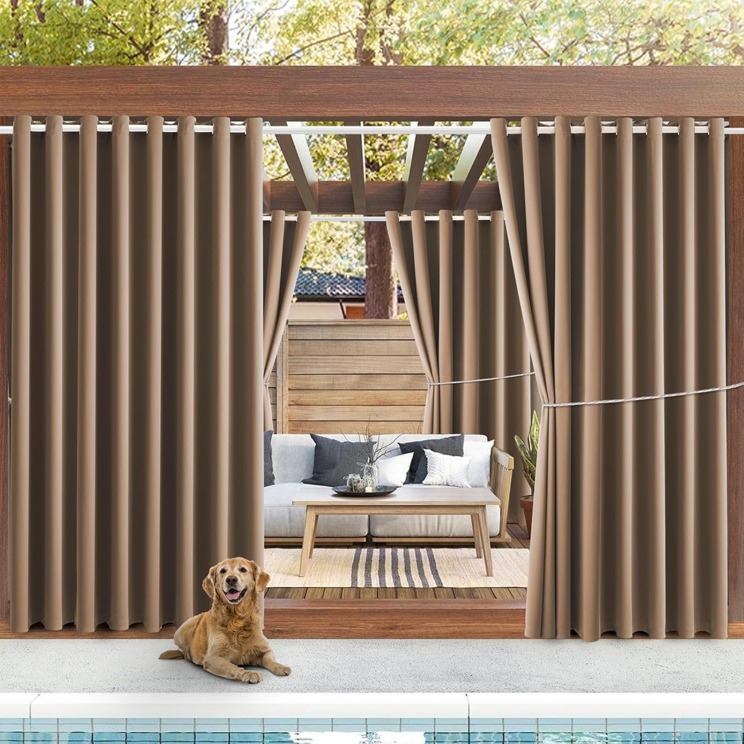 Waterproof Outdoor Curtains 105×95 – Blackout Drapes for Patio & Porch (Camel)