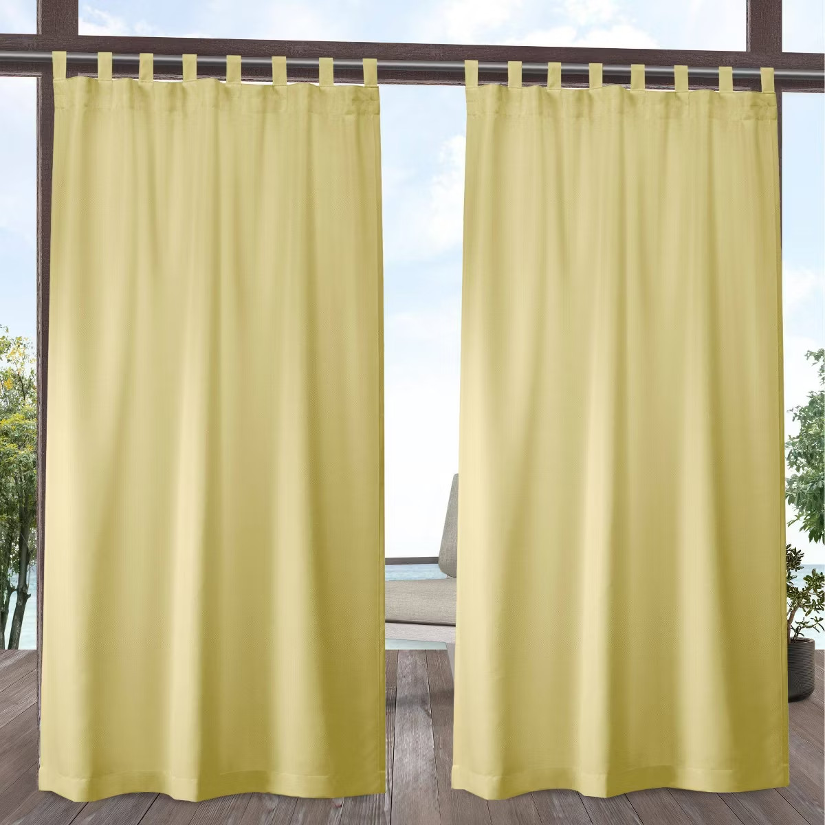 (2) MARTHA STEWART EVERYDAY 100% Cotton Tab-Top Panels (41″ x 84″) ~ Pale Yellow