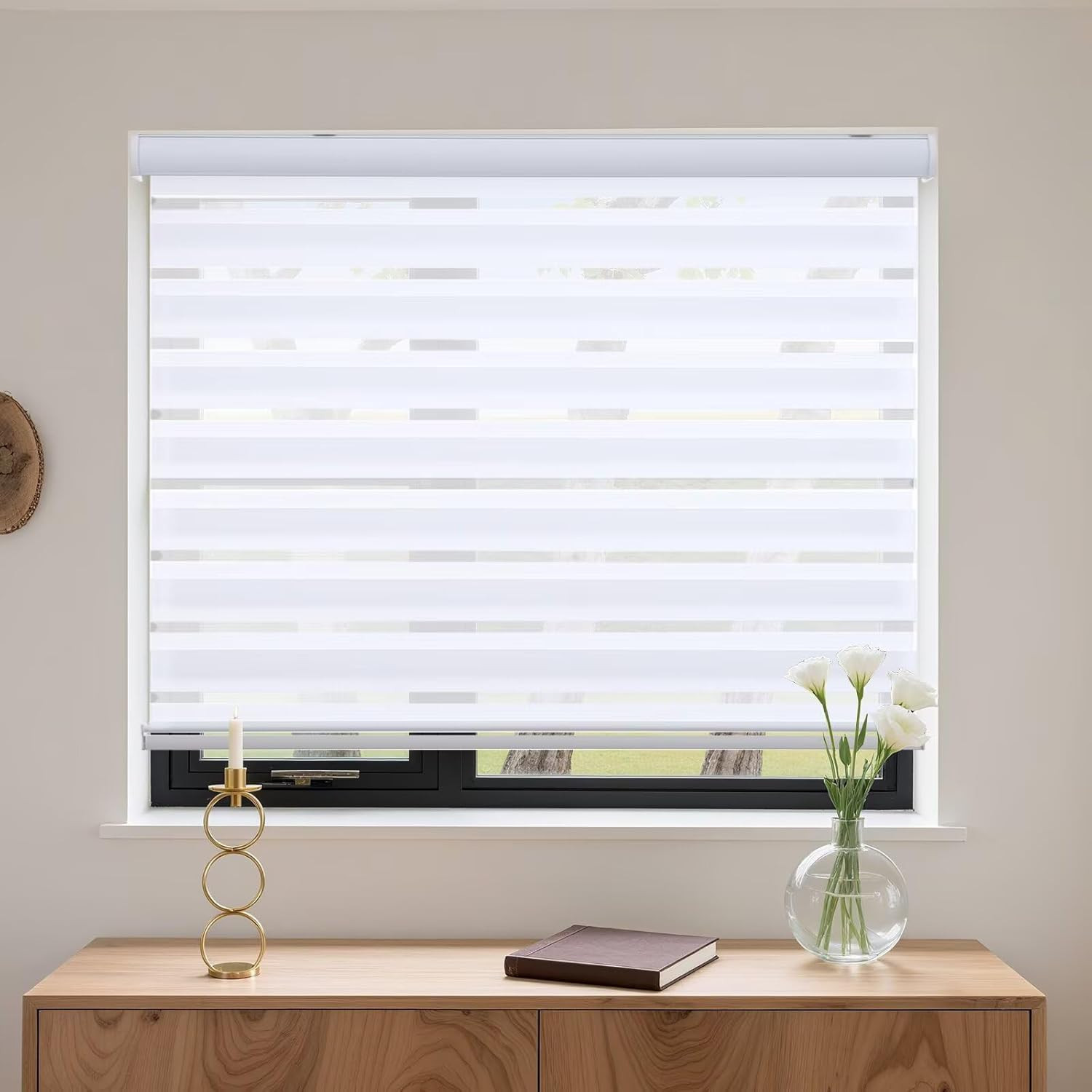 Cordless Zebra Blinds – Dual Layer Light Filtering & Privacy Shades, 34″ W X 72″