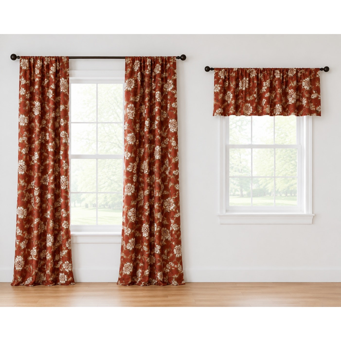 Pier One Imports Magdalene Clay Two Curtain Panels One Valance 100% Cotton