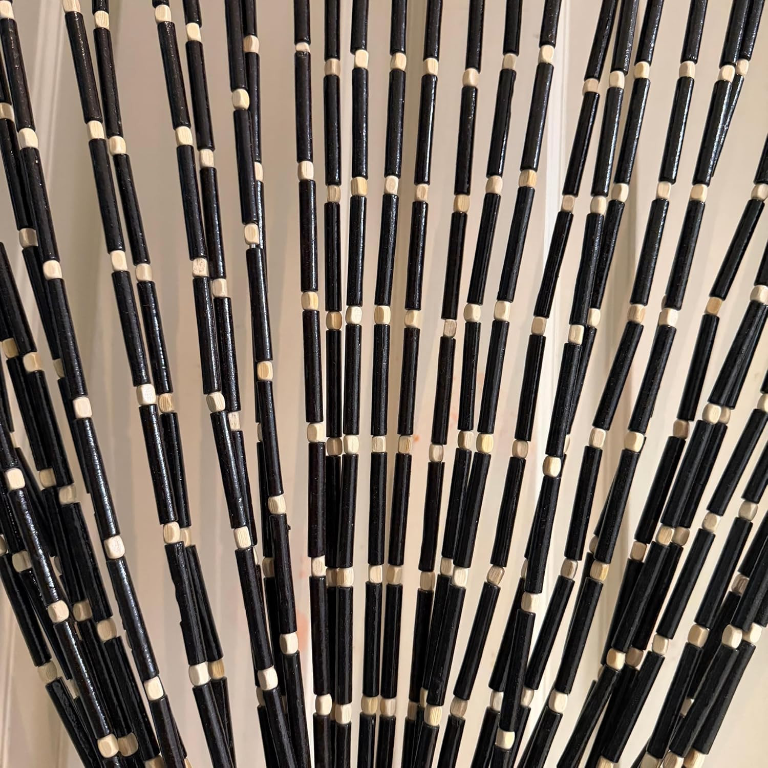 Handmade Brown-Black Bamboo Beaded Curtain, 36″ W x 79″ L, Boho Room Divider