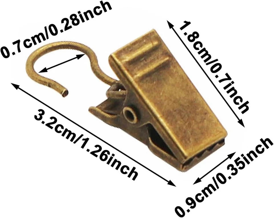 Pack of 80 Antique Brass Small Heavy-Duty Hook Clip Set Curtain Clips Metal Curt