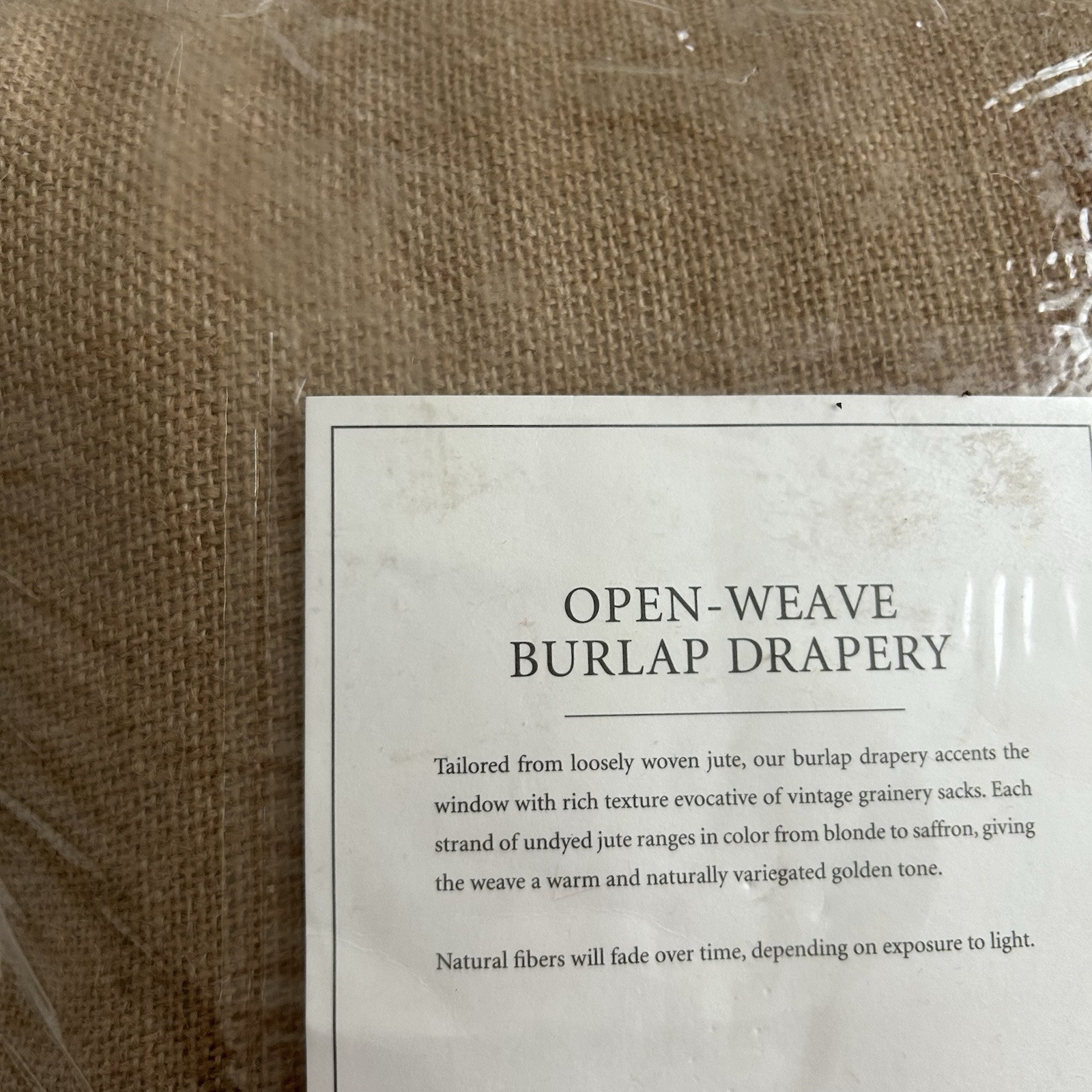 Restoration Hardware Drapery Open Weave Burlap Drapery 84″ x 50″