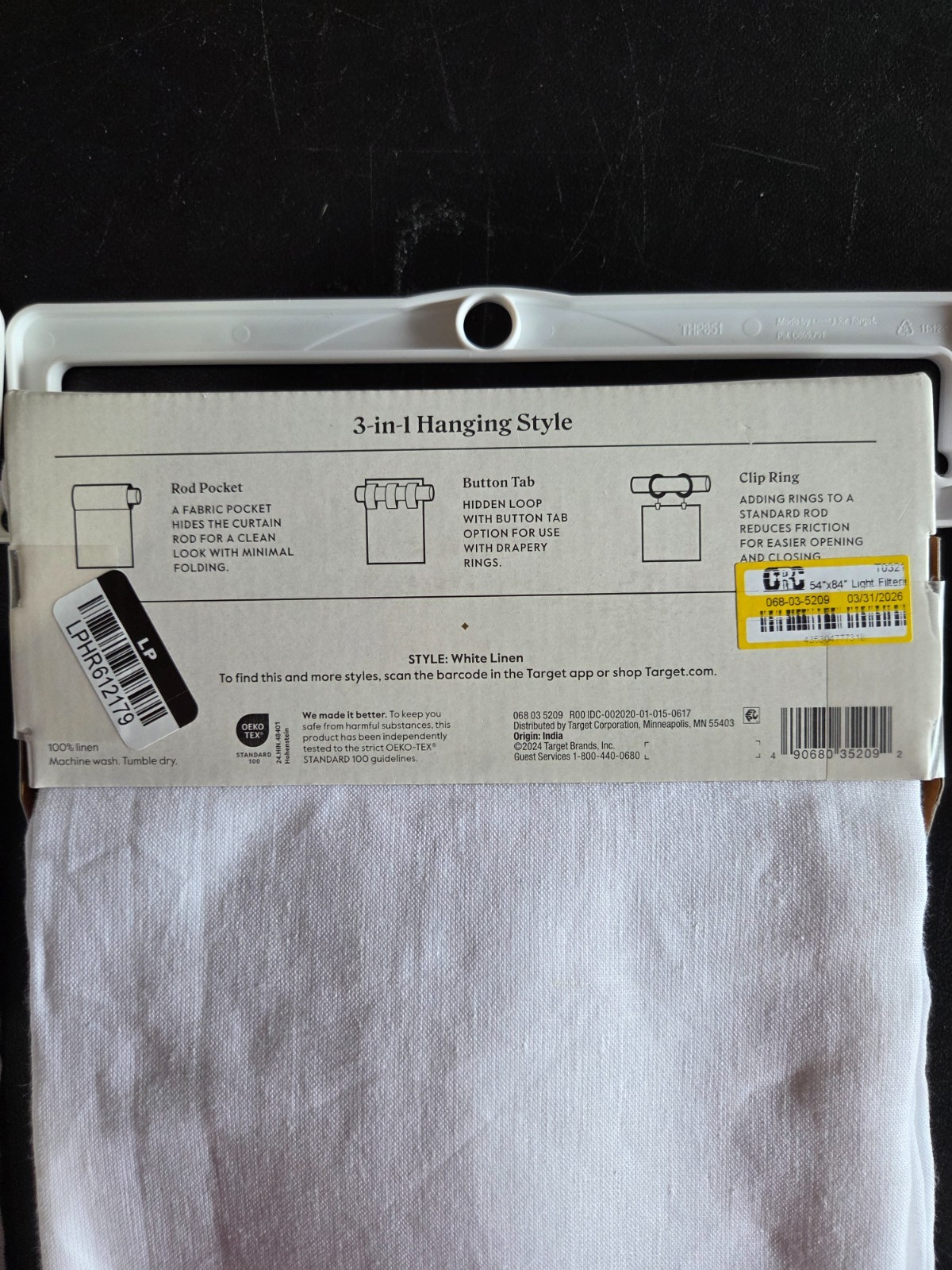 Threshold Light Filtering Linen Window Curtain 2 Panel White Plain Weave 54″x84″