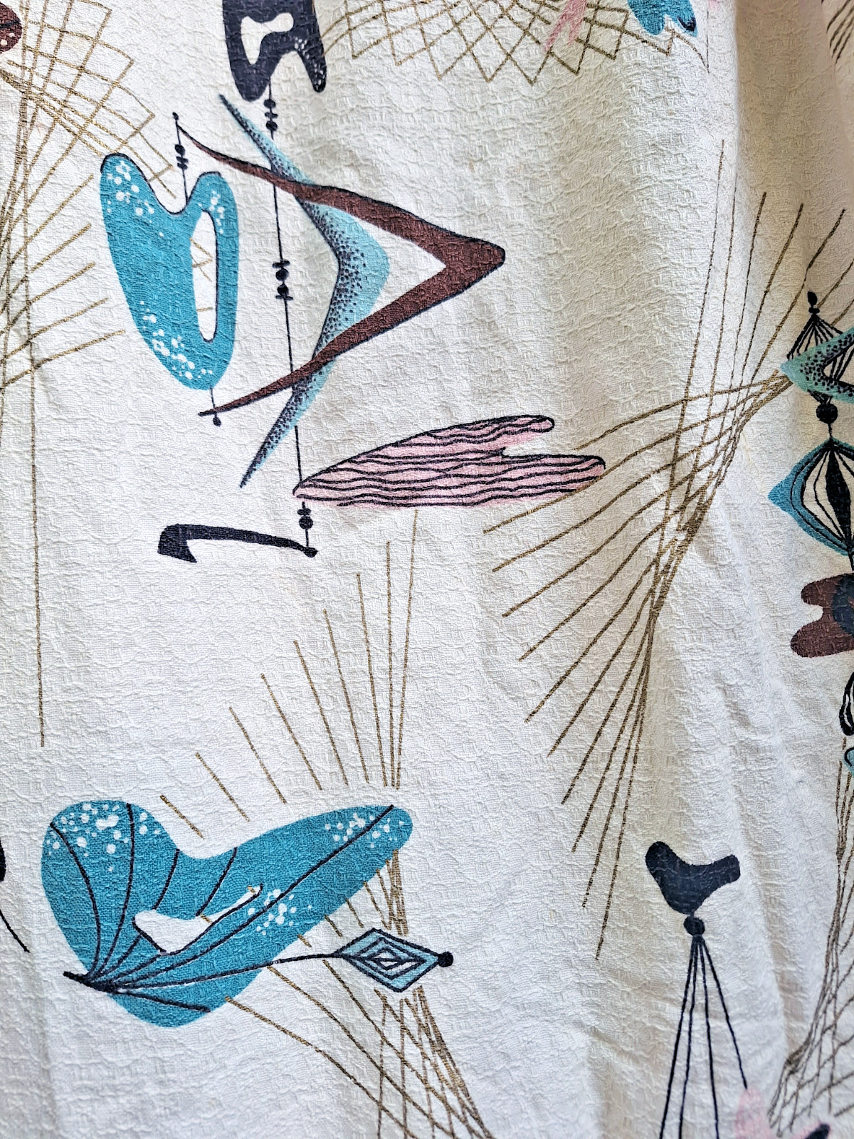 Vintage 1950’s Atomic Boomerang Bark Cloth Single Curtain Drape Panel MCM Fabric