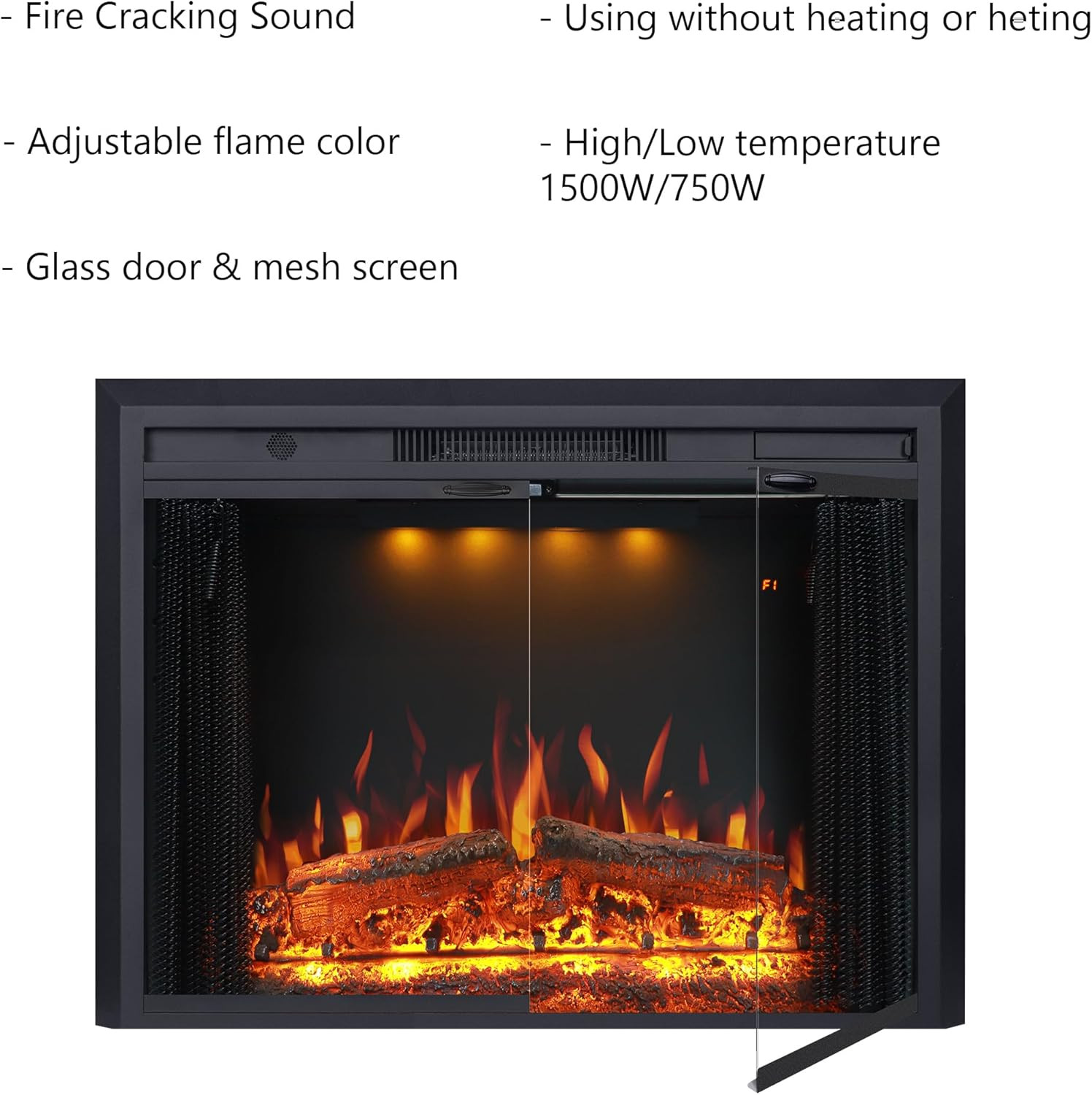 33” W Electric Fireplace Insert with Low/High Temperature Settings, Movable Mesh