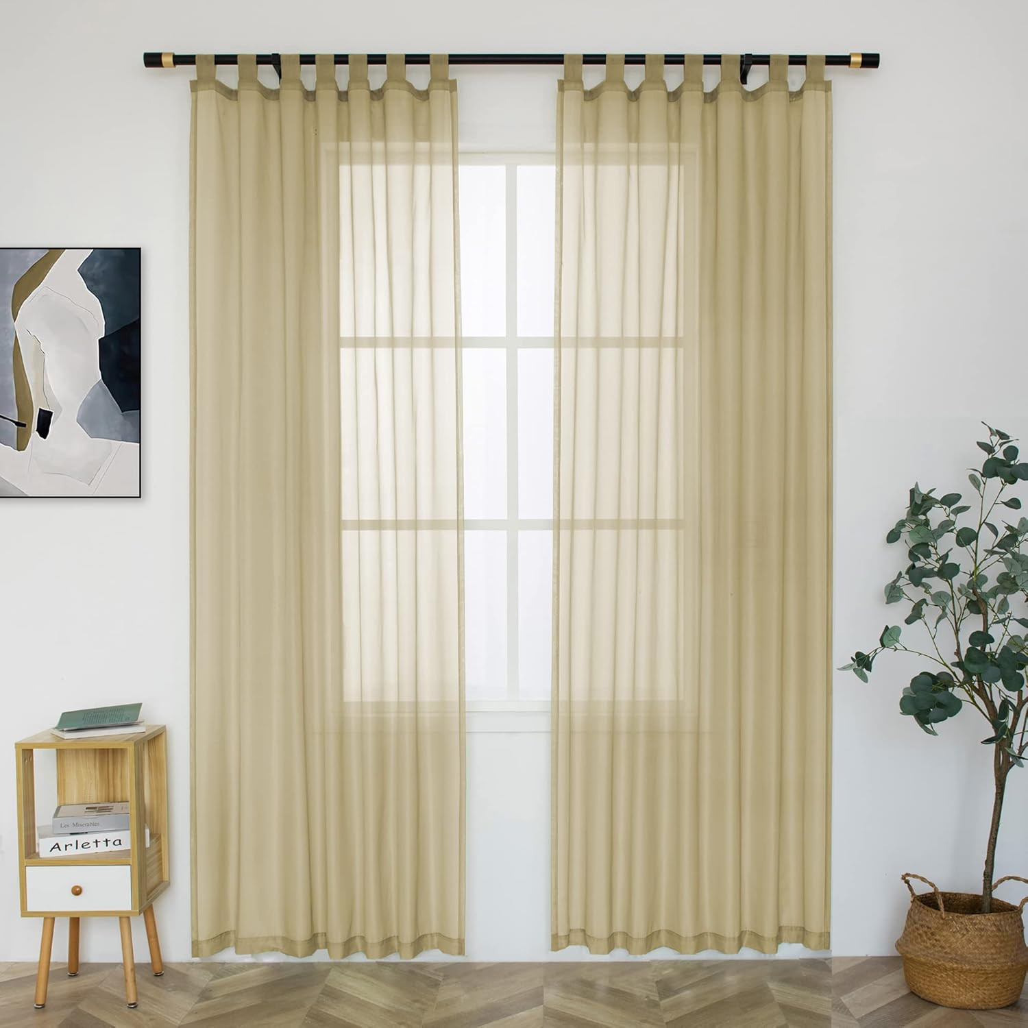 Light Brown Sheer Curtains with Tab Top Look Semi Taupe Tan Sheer Windows Panels