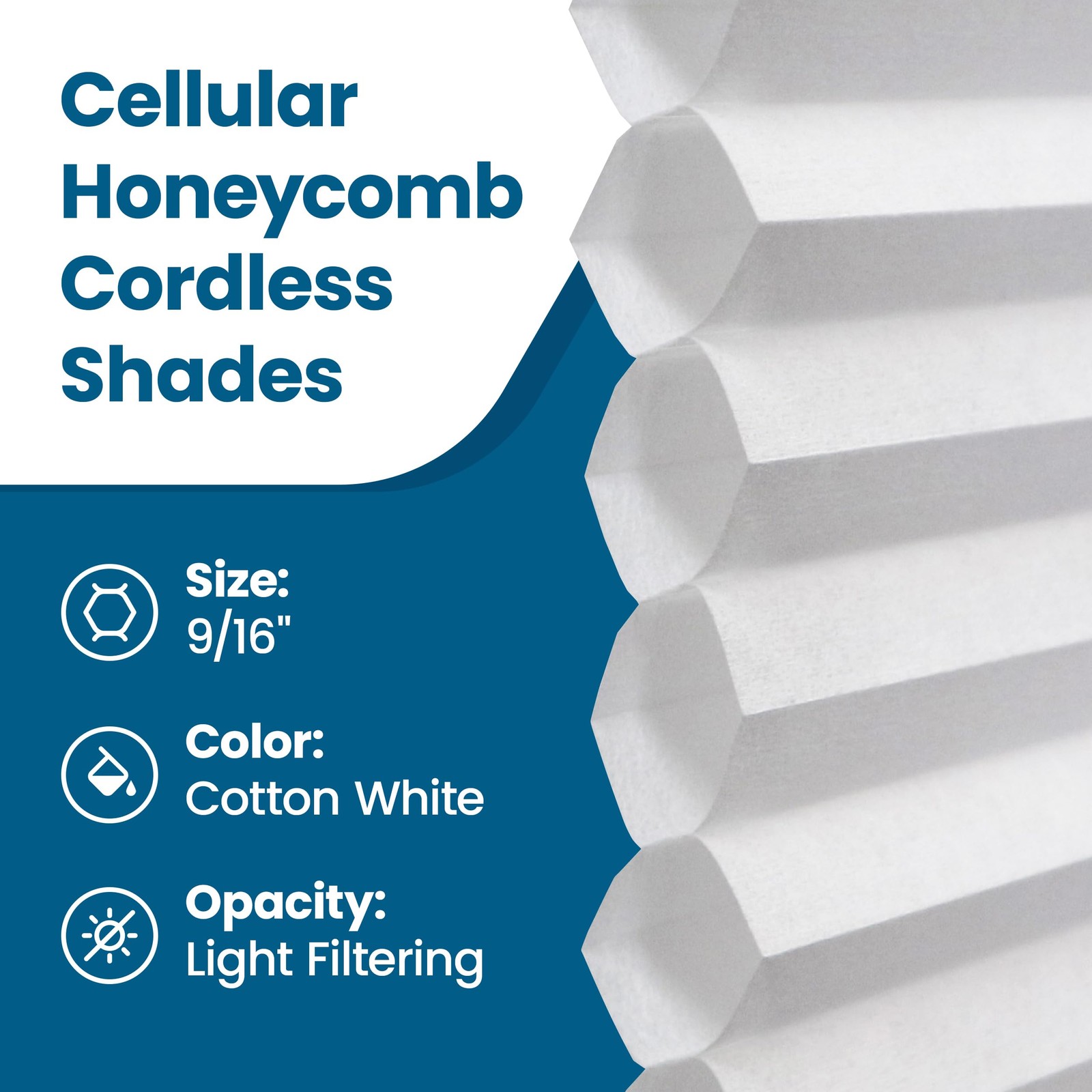 BlindsAvenue Cordless Cellular Shade 22.5×48 Light Filtering Honeycomb Polyester
